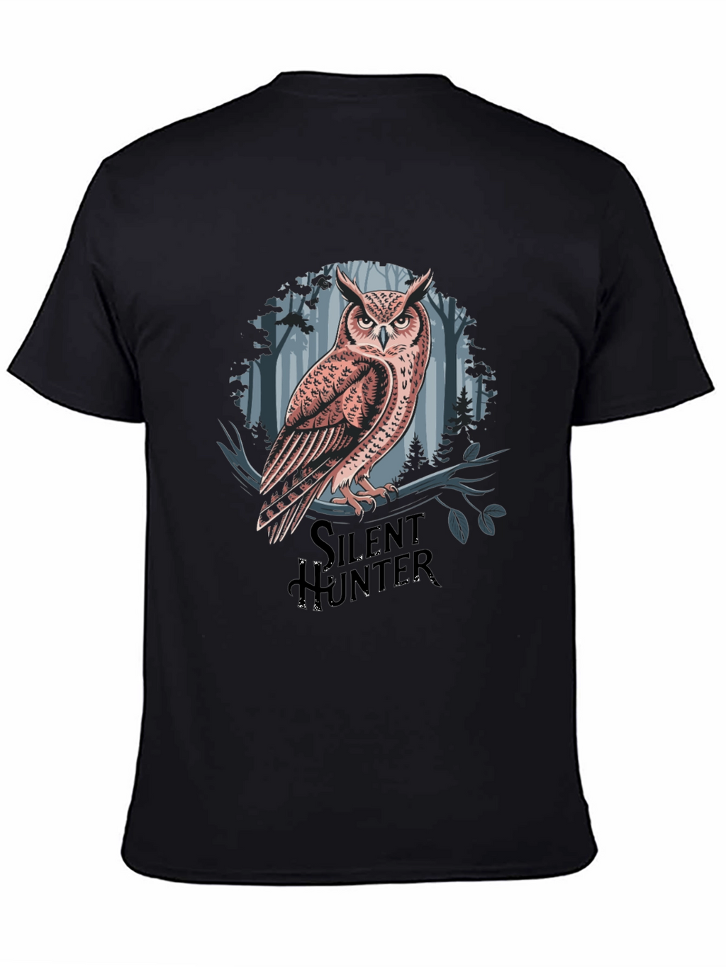 Silent Hunter Owl Graphic Tee - Black Cotton Blend