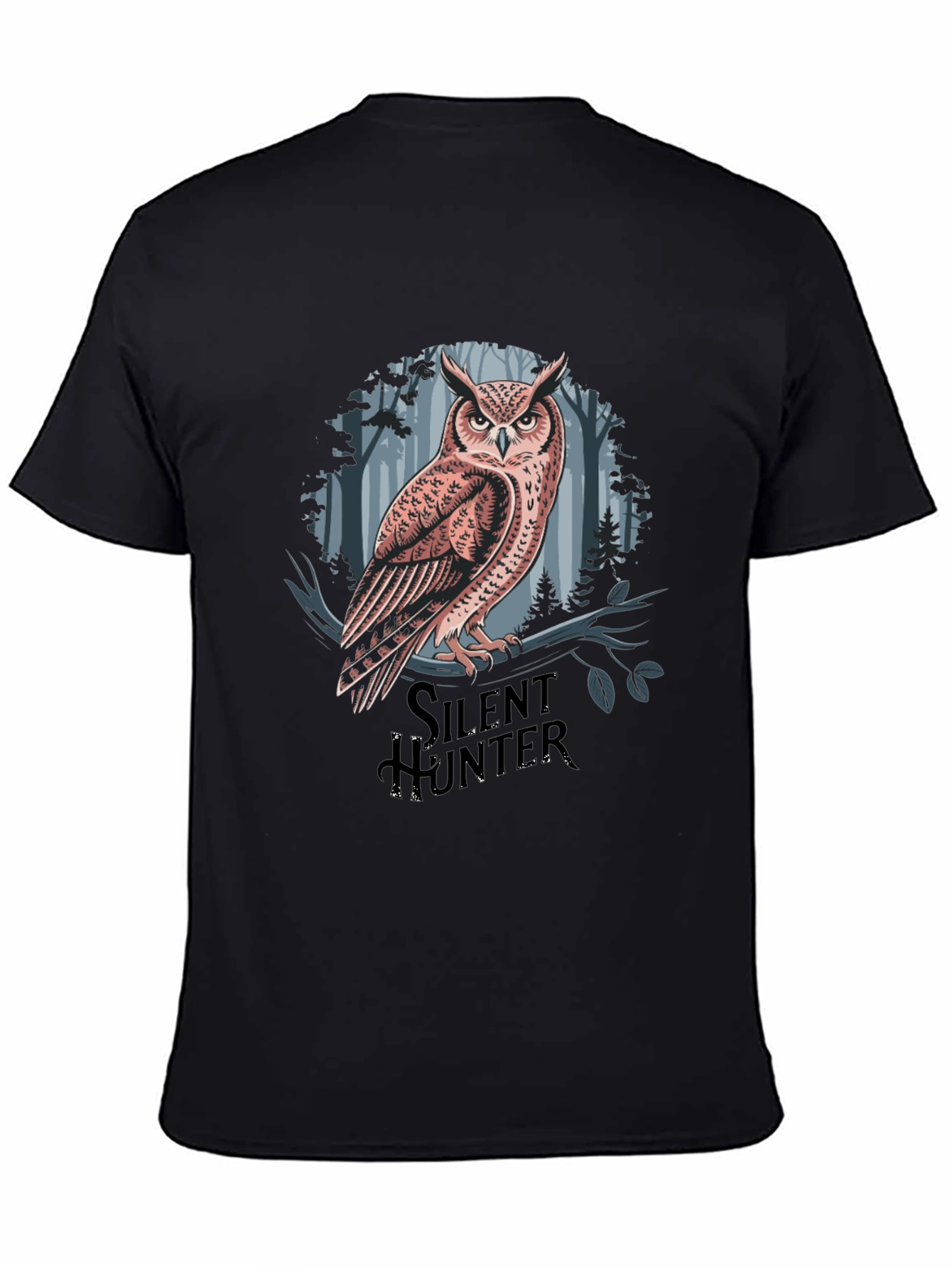 Silent Hunter Owl Graphic Tee - Black Cotton Blend