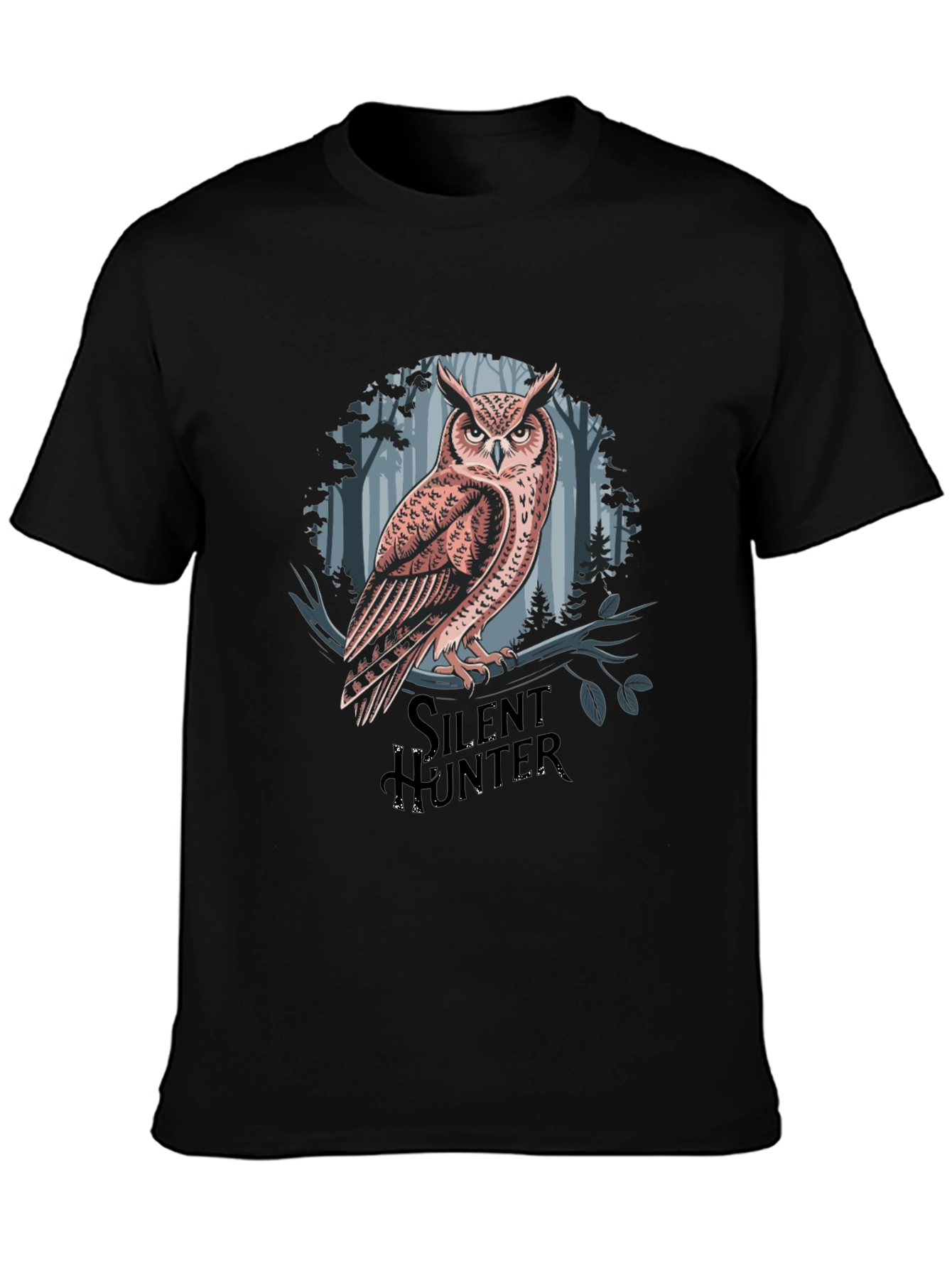 Silent Hunter Owl Graphic Tee - Black Cotton Blend