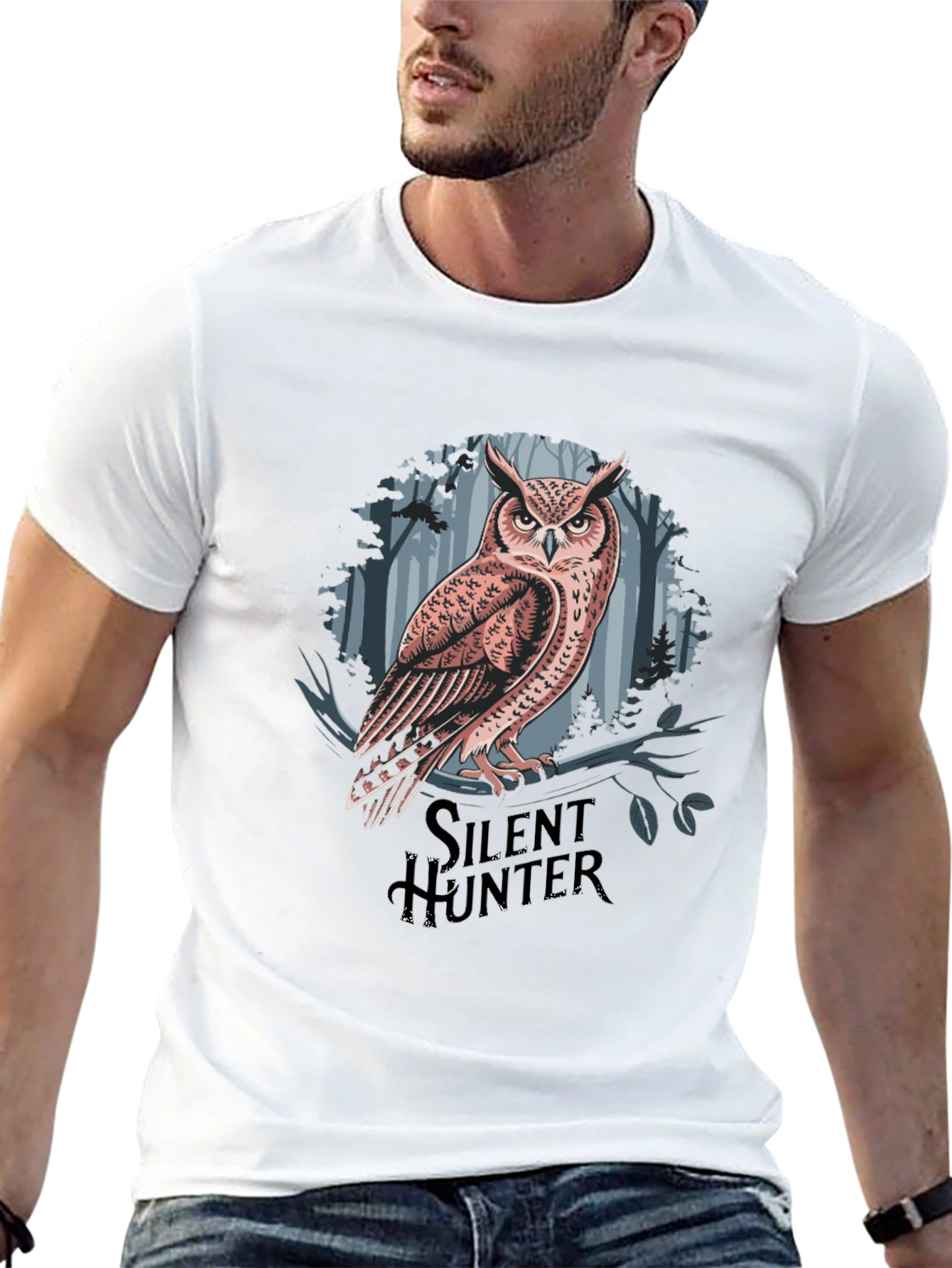 Silent Hunter Owl Graphic Tee - Black Cotton Blend