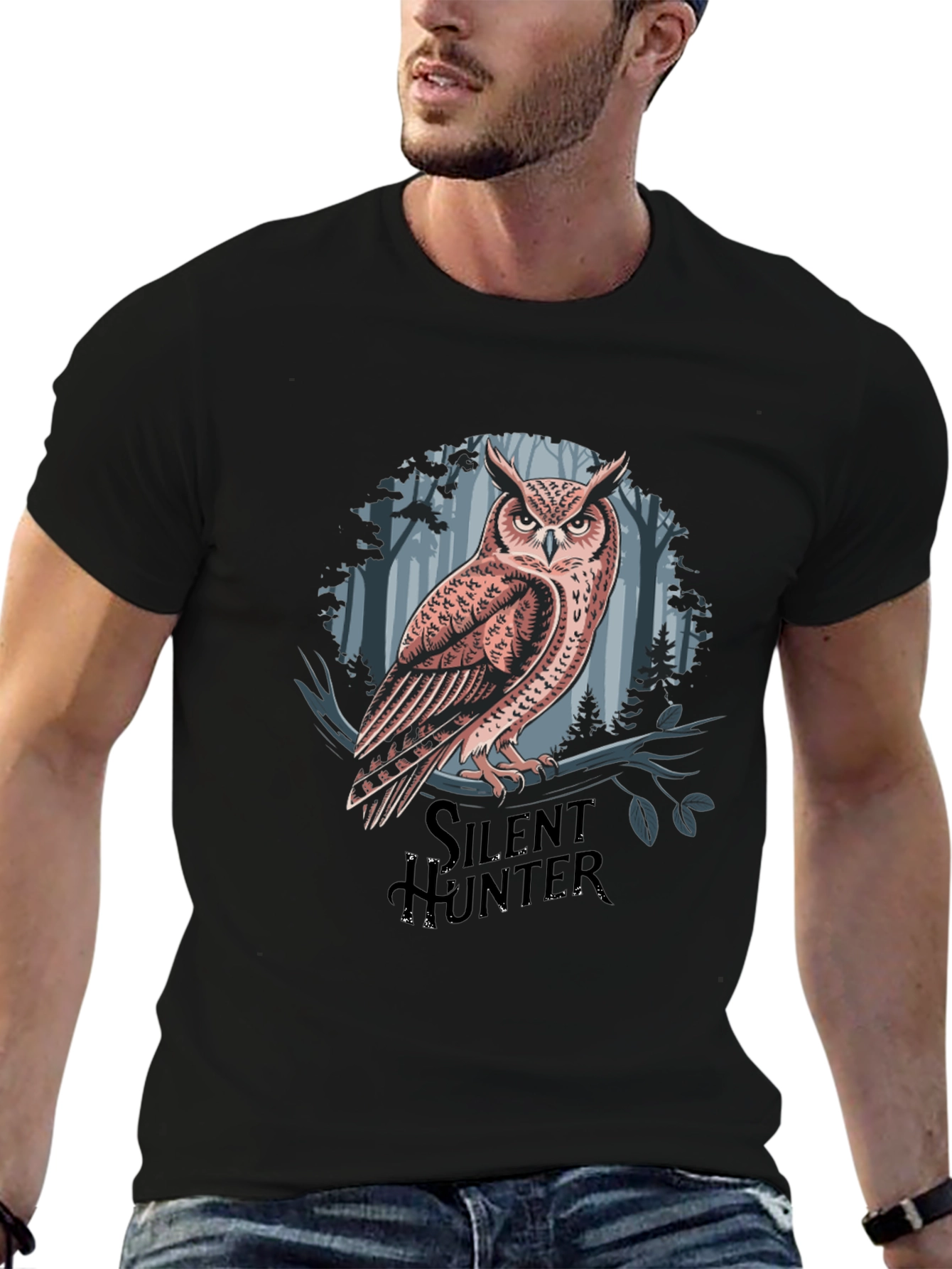 Silent Hunter Owl Graphic Tee - Black Cotton Blend