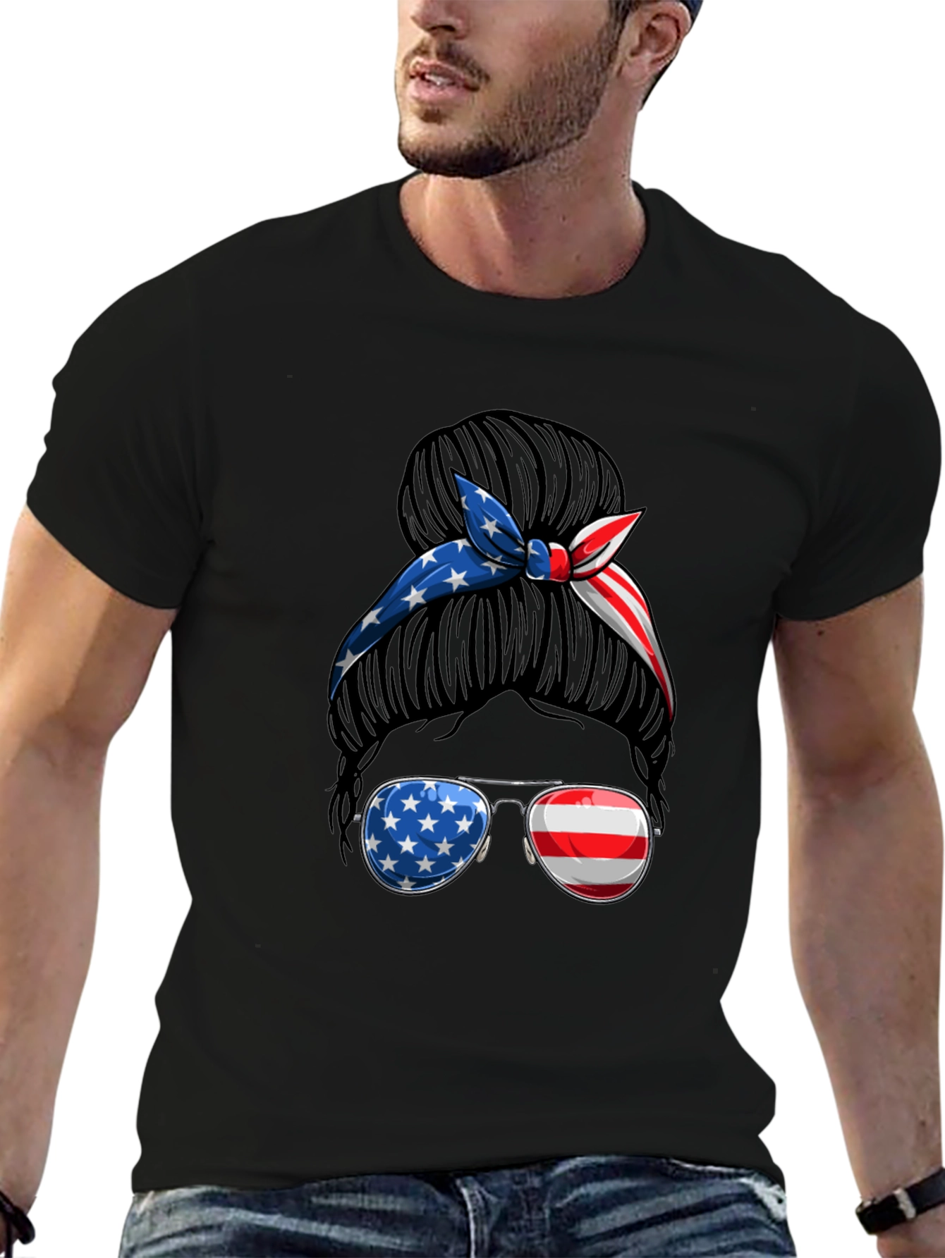 Patriotic Messy Bun T-Shirt - USA Pride