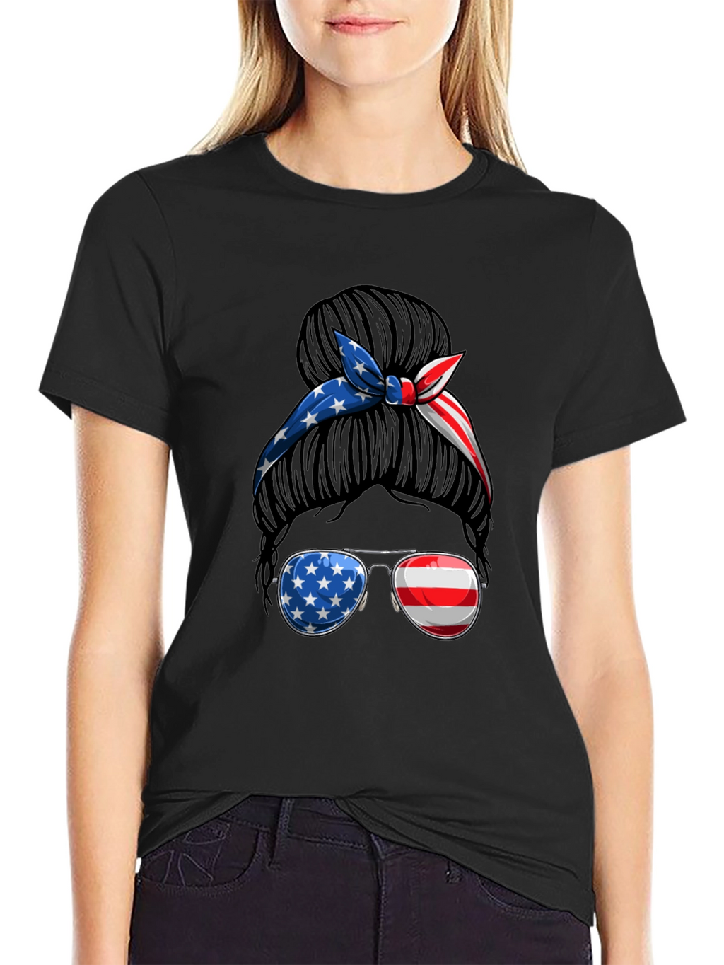 Patriotic Messy Bun T-Shirt - USA Pride