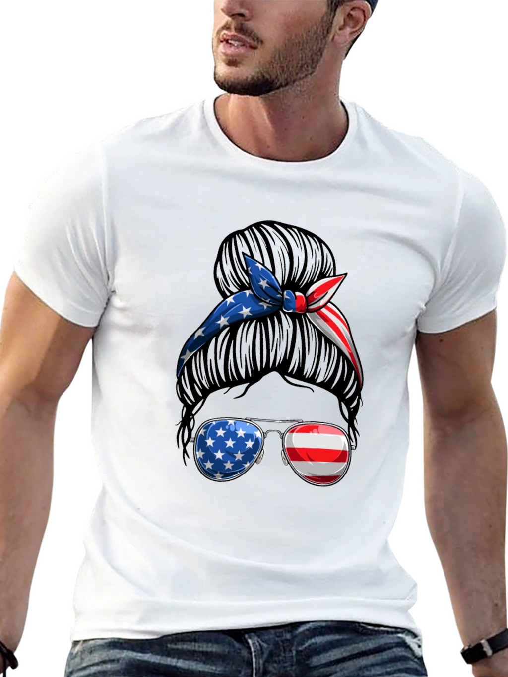 Patriotic Messy Bun T-Shirt - USA Pride
