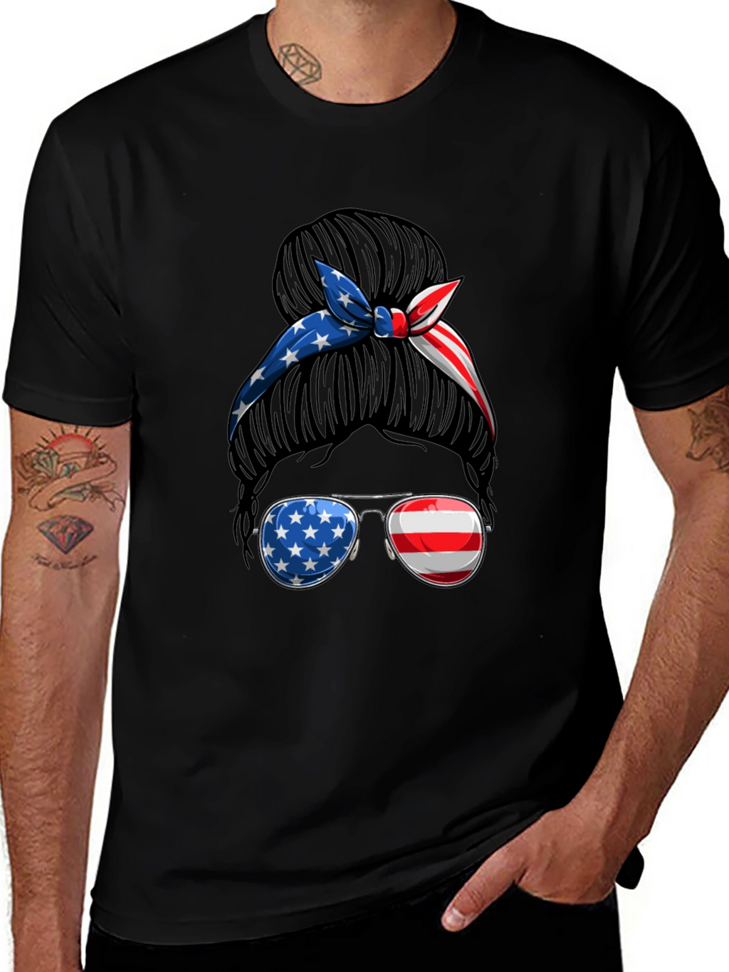 Patriotic Messy Bun T-Shirt - USA Pride