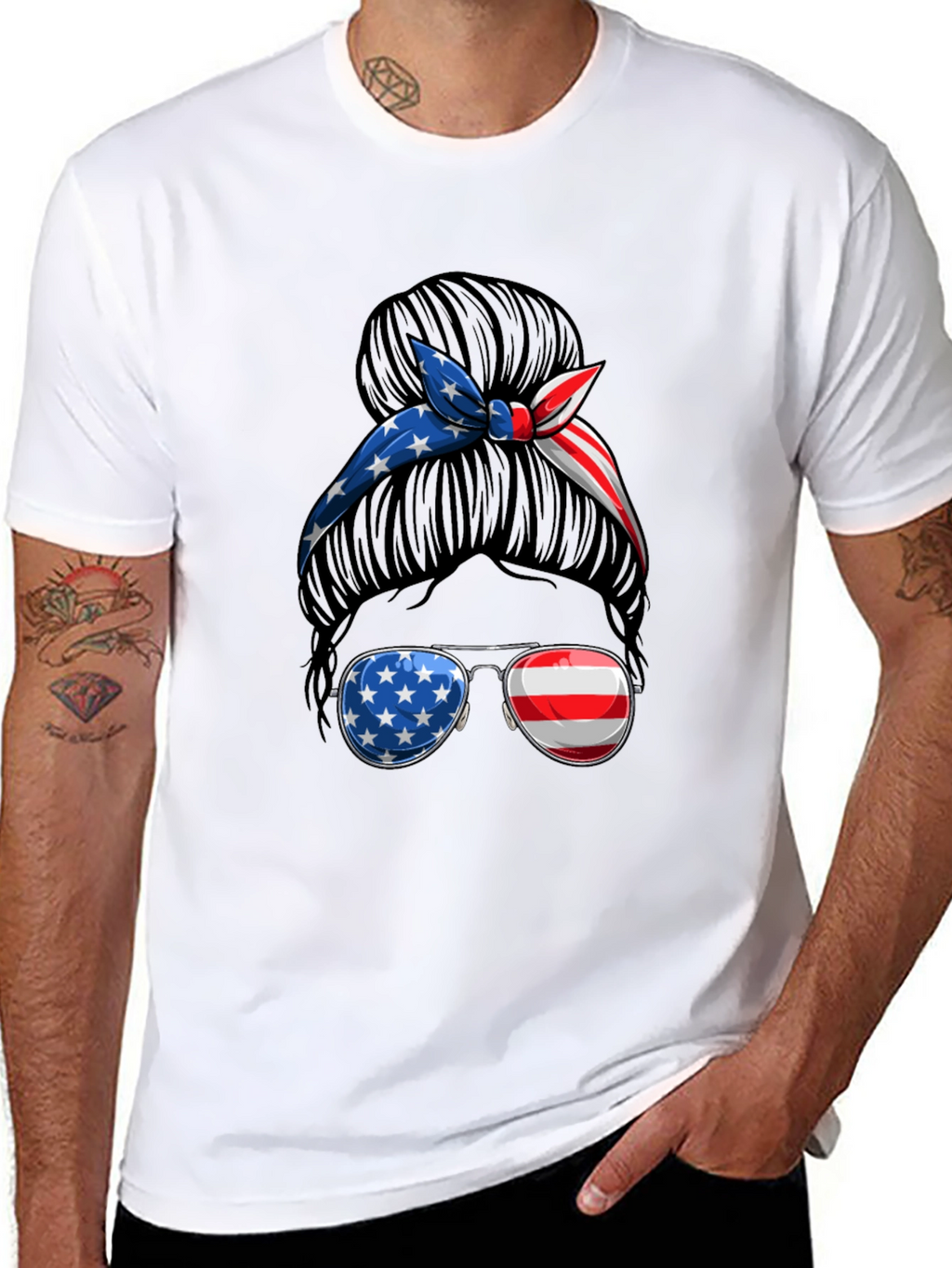 Patriotic Messy Bun T-Shirt - USA Pride