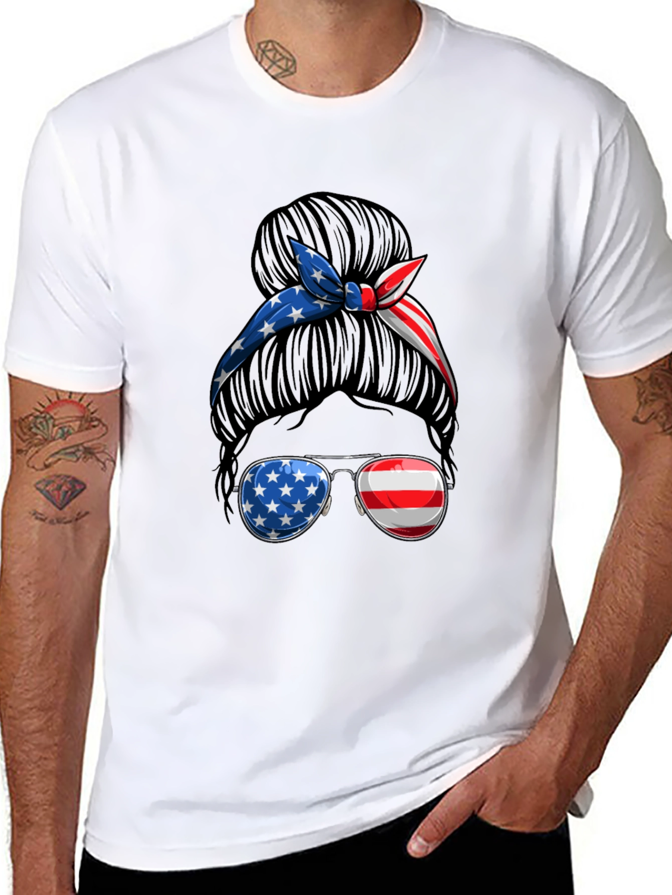 Patriotic Messy Bun T-Shirt - USA Pride