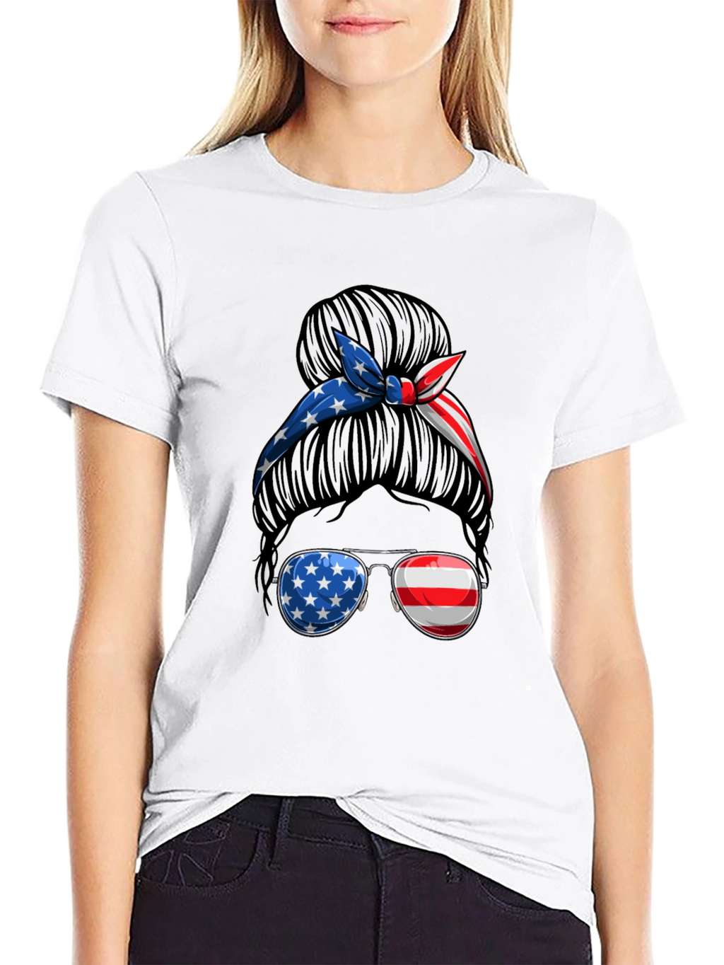Patriotic Messy Bun T-Shirt - USA Pride