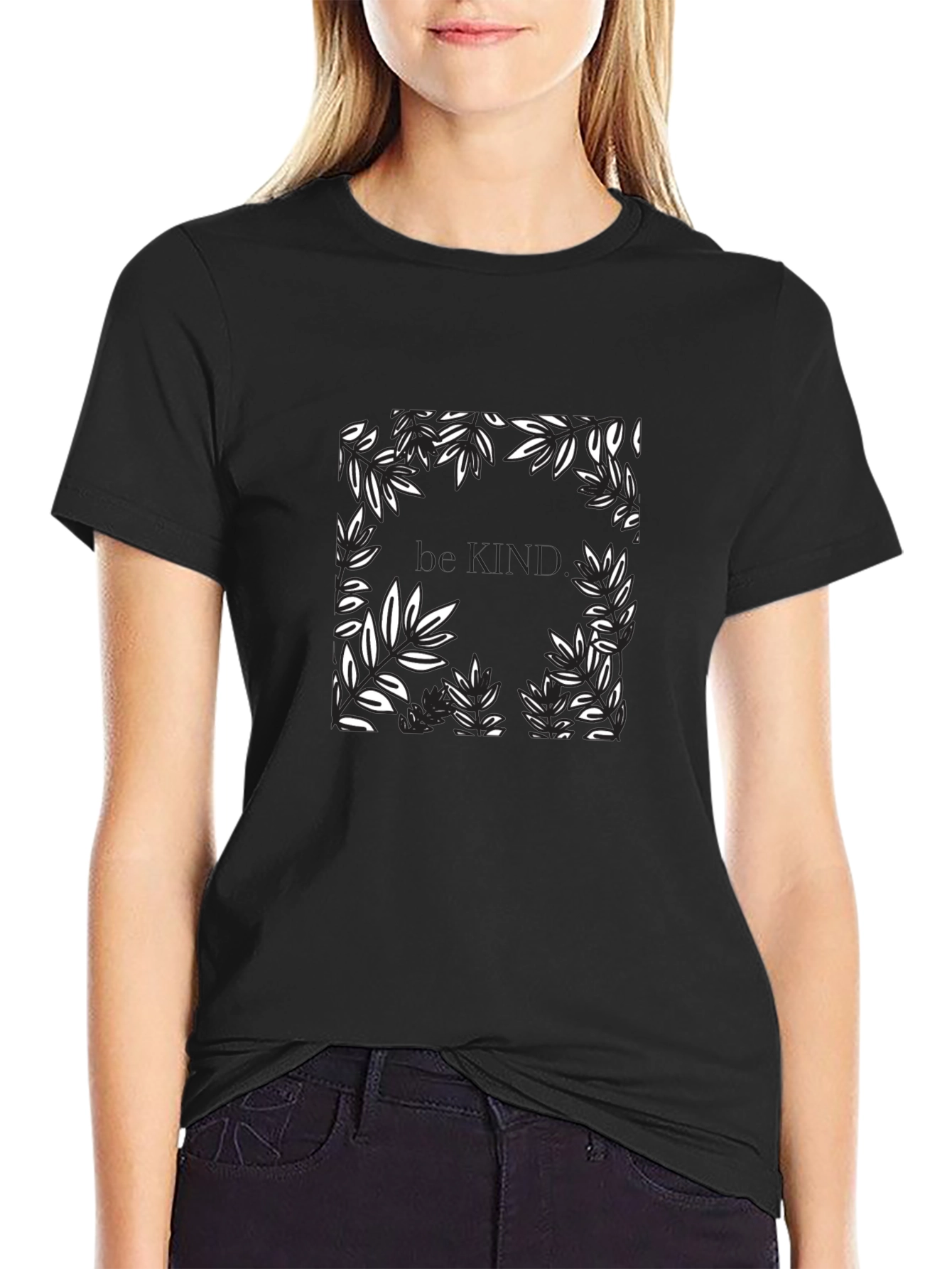 Be Kind Floral Graphic Black T-Shirt