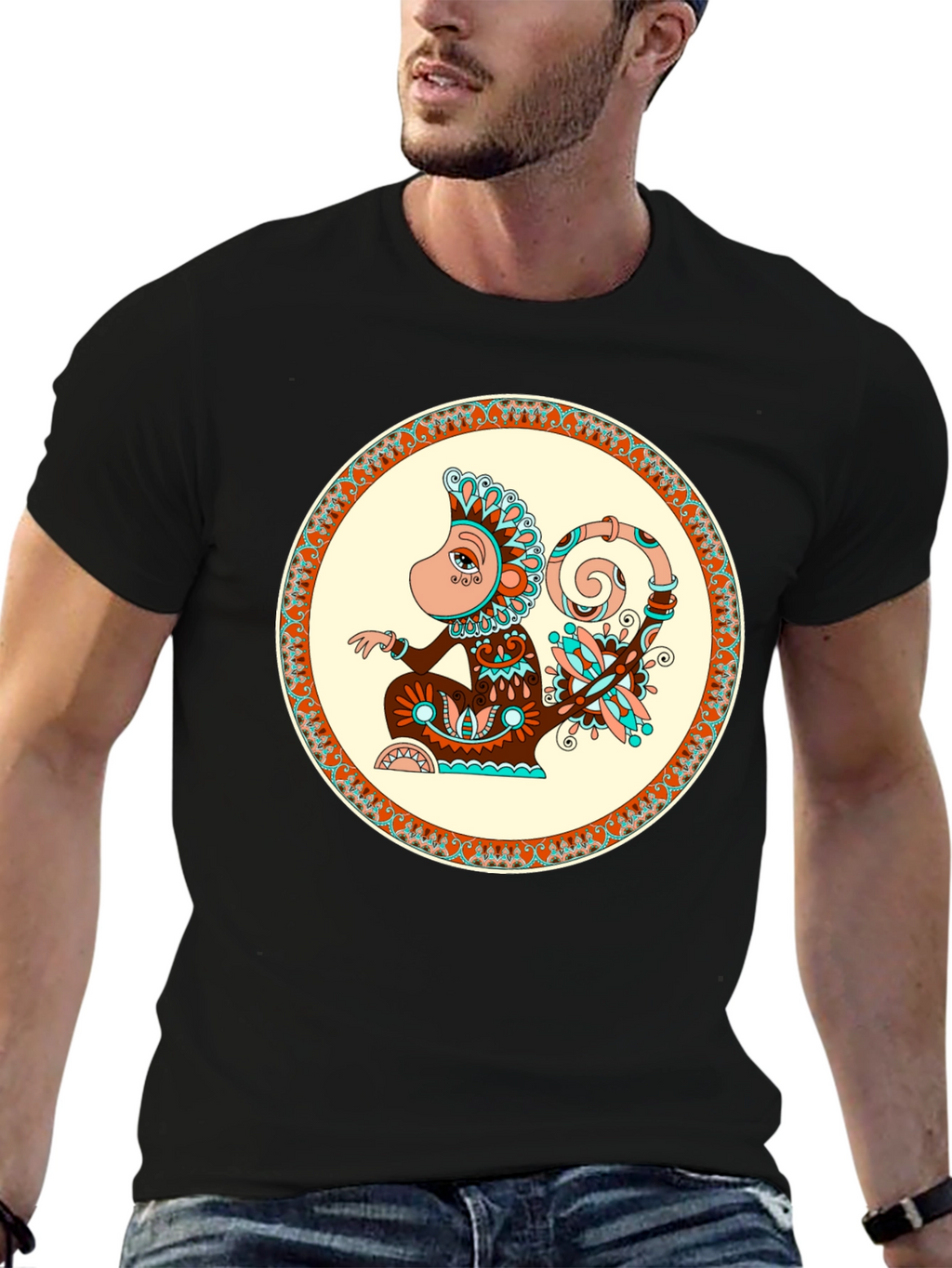 Monkey Graphic Print Crew Neck T-Shirt