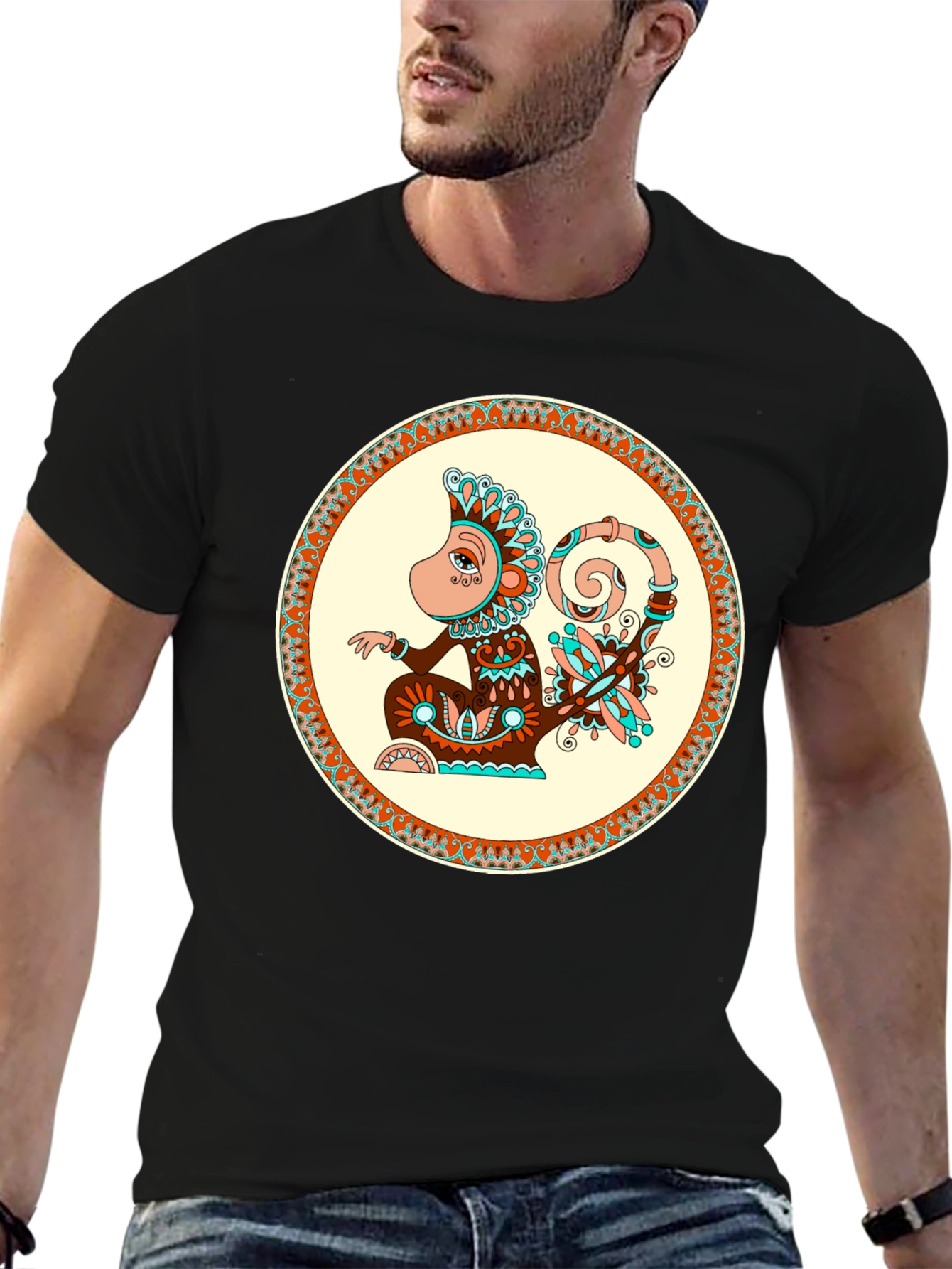 Monkey Graphic Print Crew Neck T-Shirt