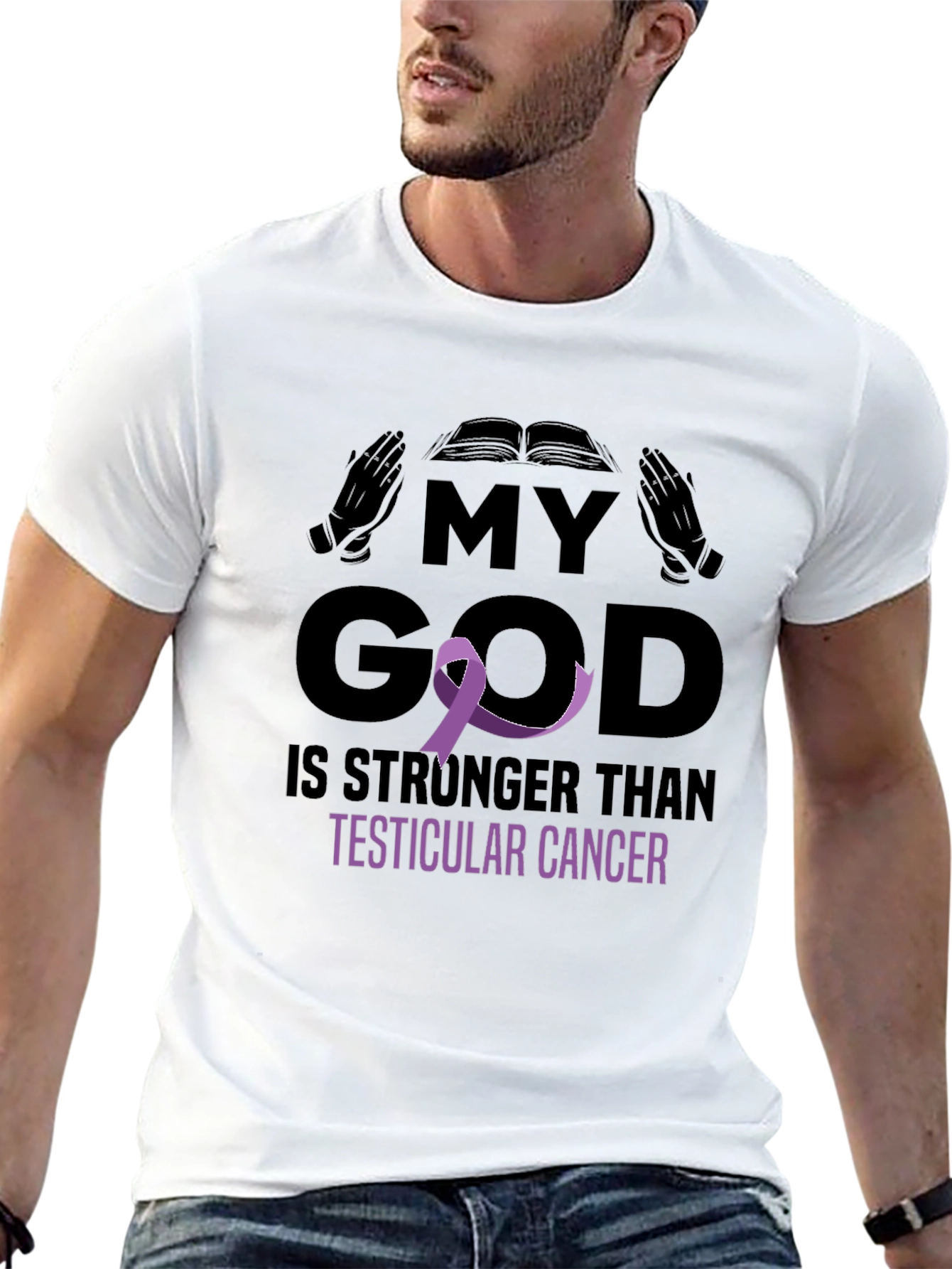 My God Stronger Than Testicular Cancer Awareness T-Shirt