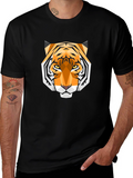 Geometric Tiger Head Graphic Black T-Shirt
