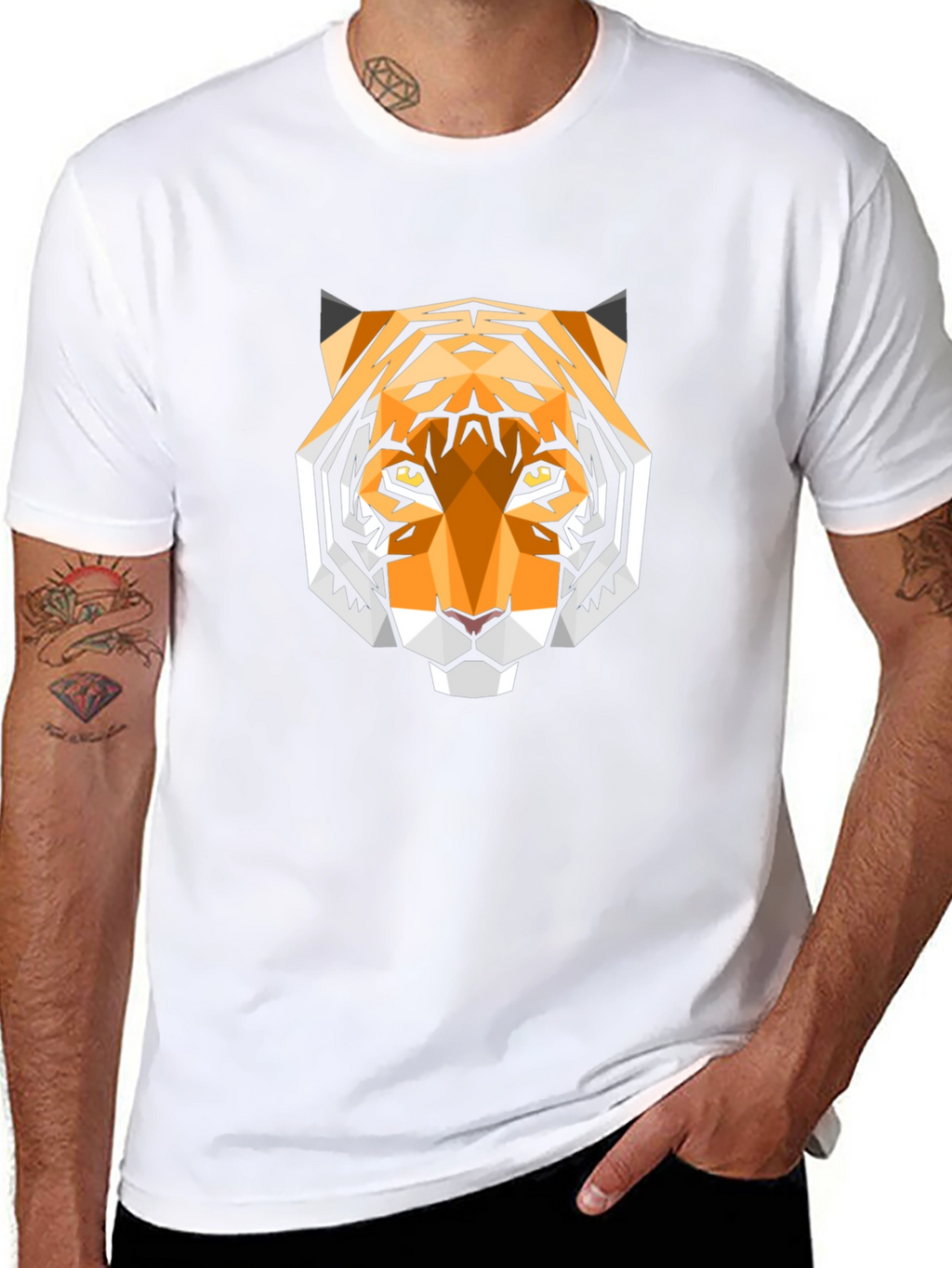 Geometric Tiger Head Graphic Black T-Shirt