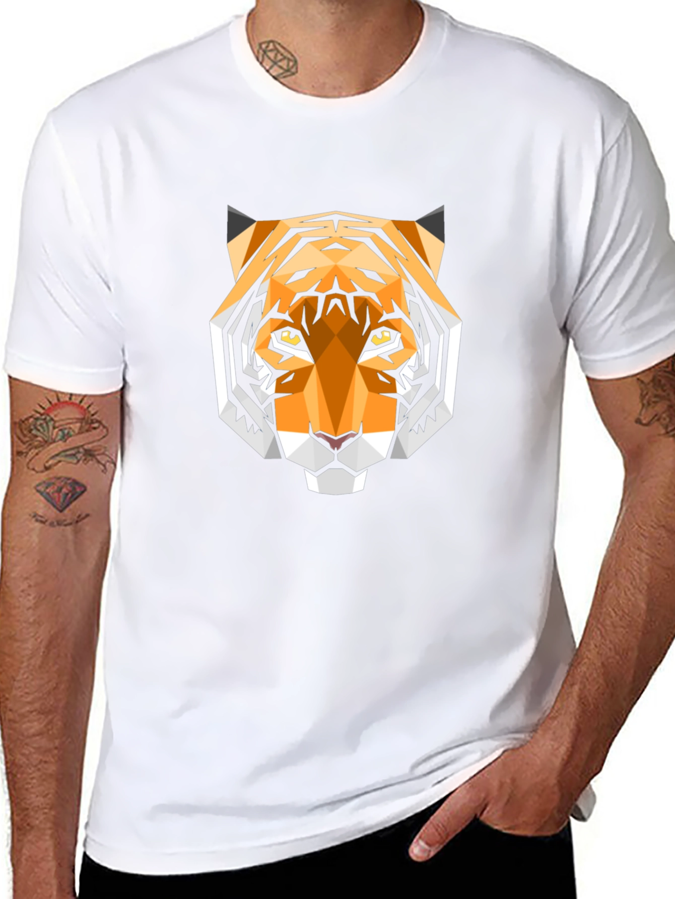 Geometric Tiger Head Graphic Black T-Shirt