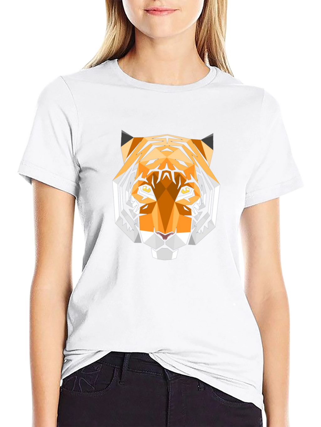 Geometric Tiger Head Graphic Black T-Shirt