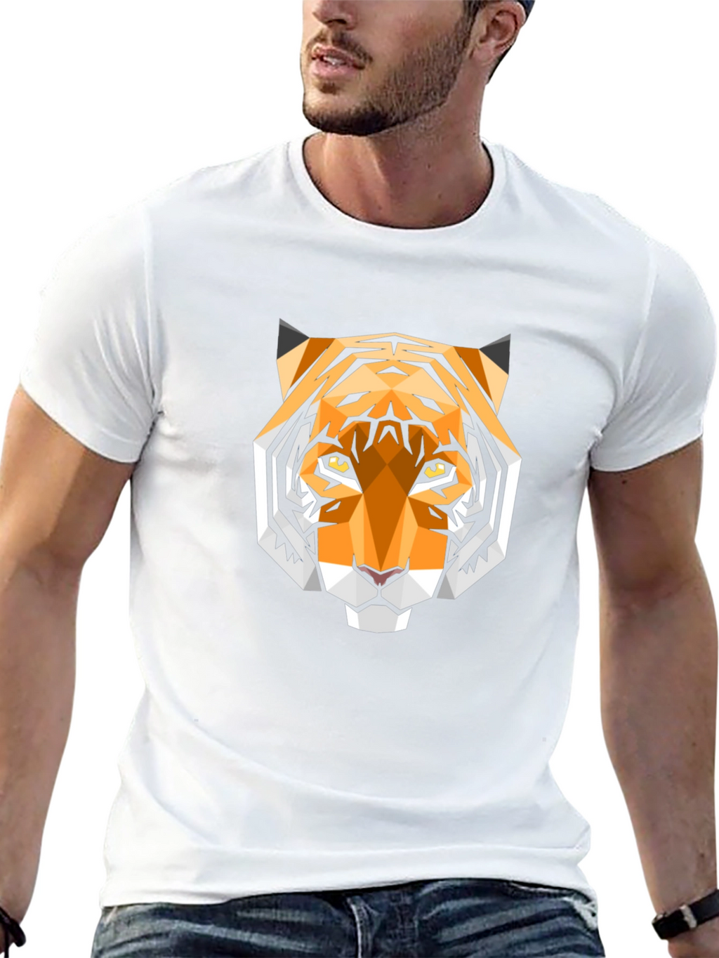 Geometric Tiger Head Graphic Black T-Shirt