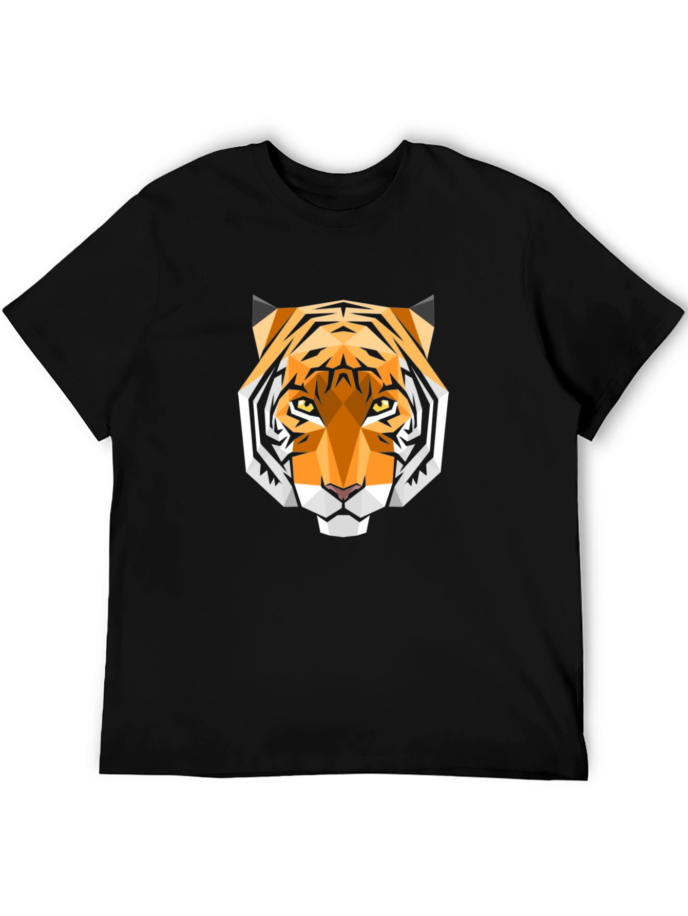 Geometric Tiger Head Graphic Black T-Shirt