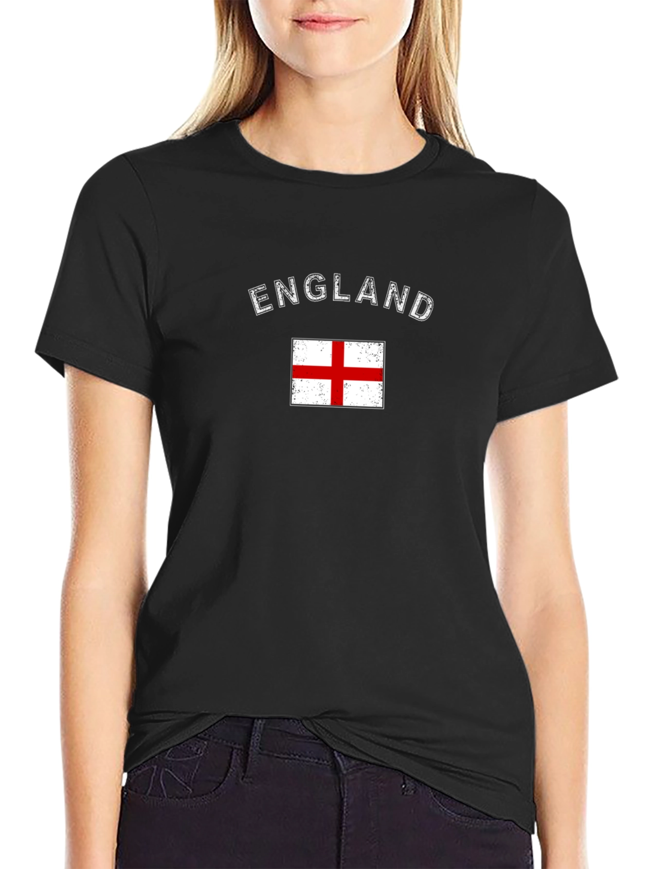 England Flag Graphic T-Shirt Short Sleeve Black Tee