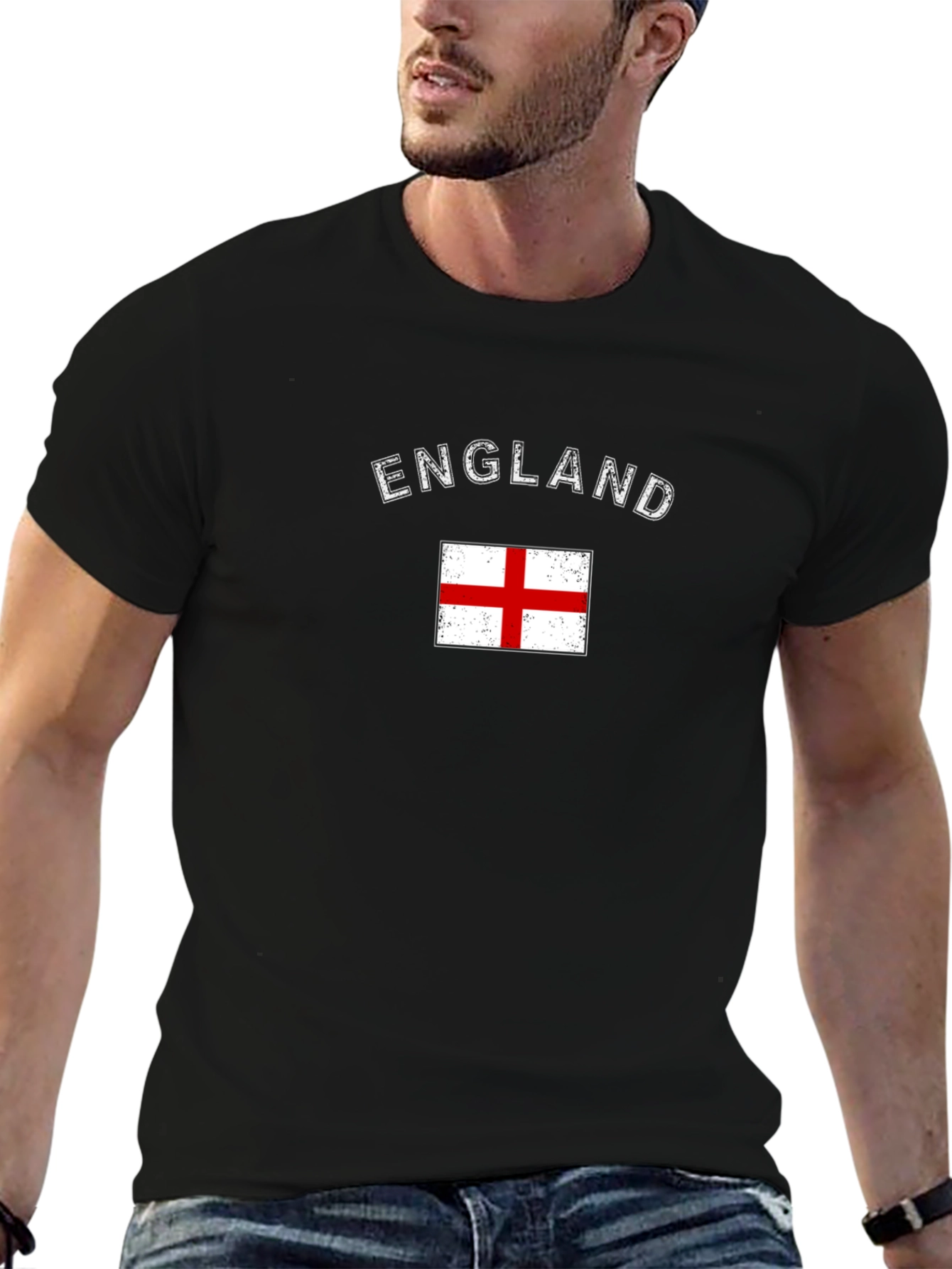 England Flag Graphic T-Shirt Short Sleeve Black Tee