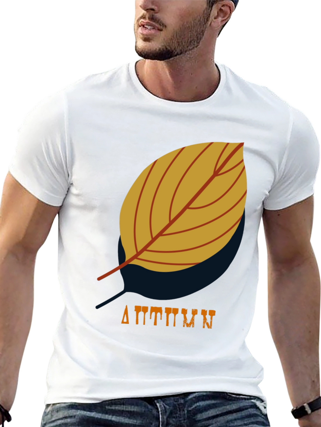 Mens Black Autumn Leaf Graphic T-Shirt