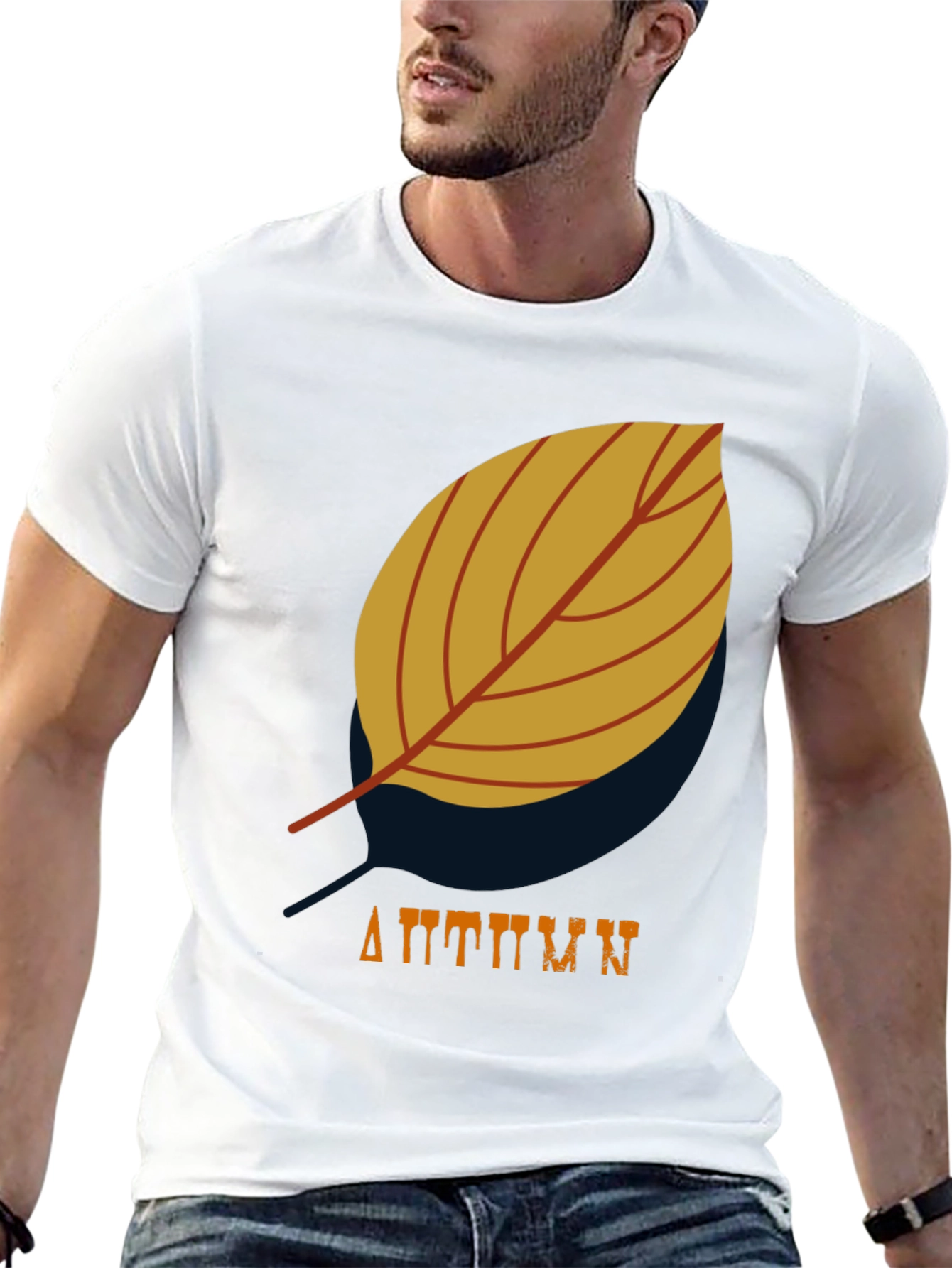 Mens Black Autumn Leaf Graphic T-Shirt
