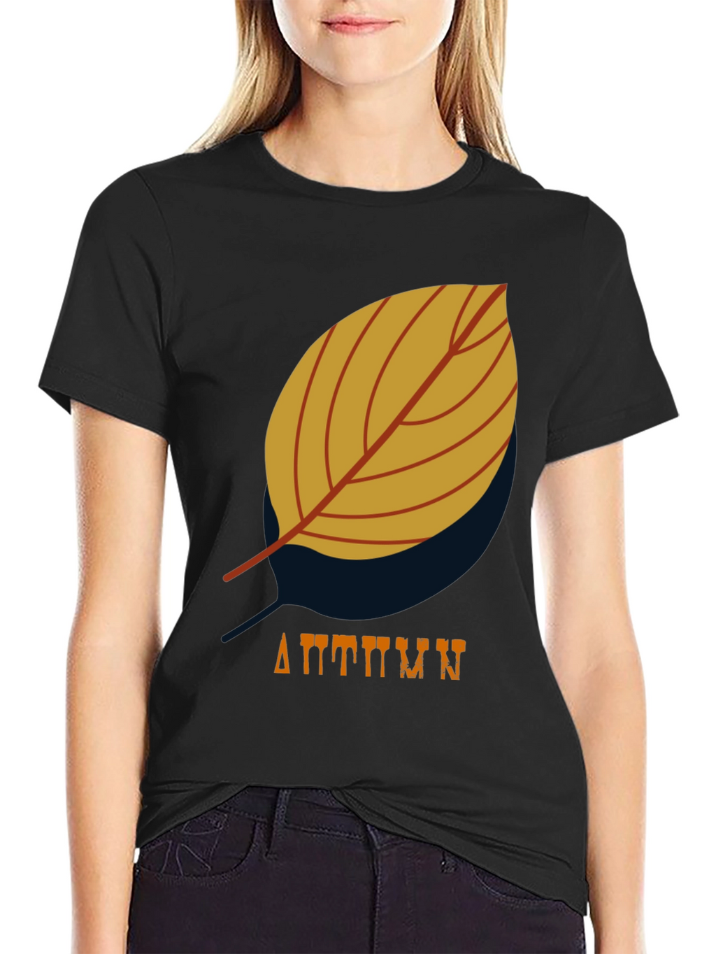 Mens Black Autumn Leaf Graphic T-Shirt
