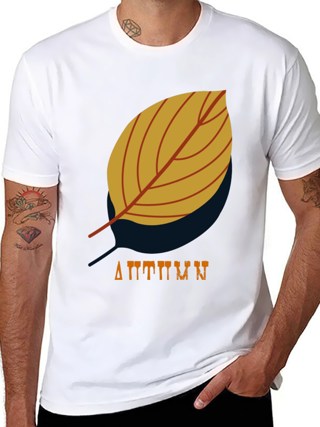 Mens Black Autumn Leaf Graphic T-Shirt