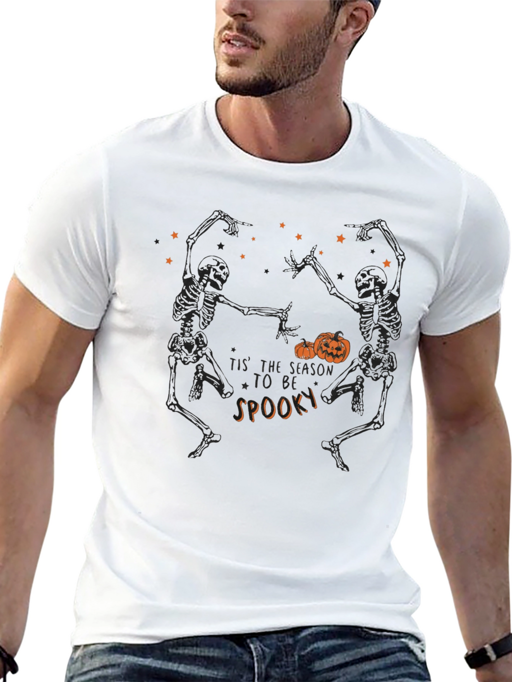 Spooky Season Skeleton Dance Graphic Tee - Black