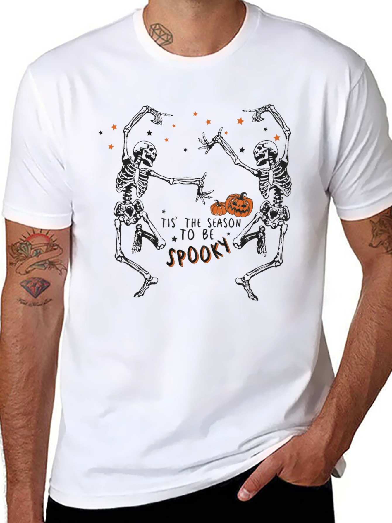 Spooky Season Skeleton Dance Graphic Tee - Black