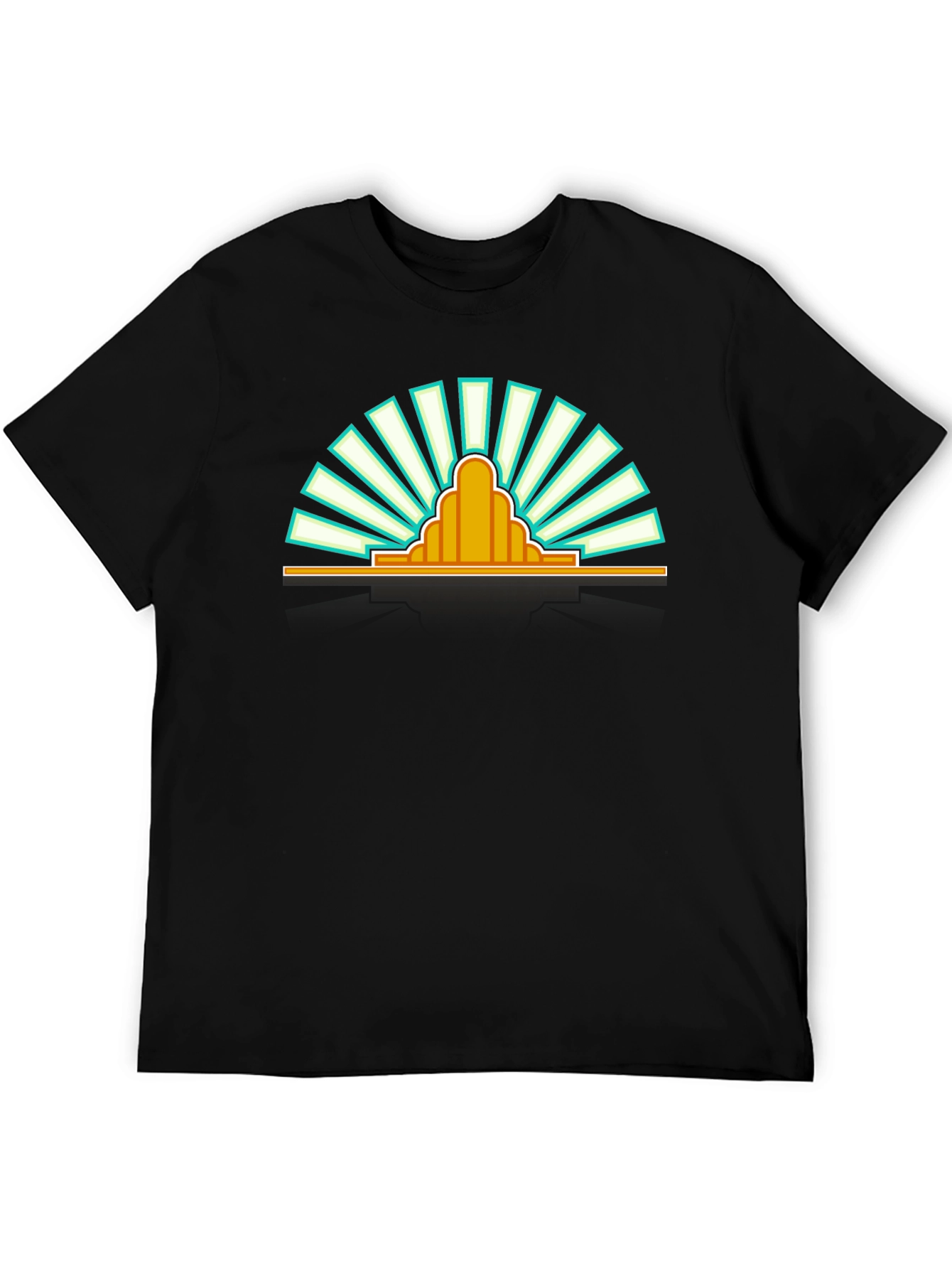 Retro Sunrise Graphic Tee - Black Cotton T-Shirt