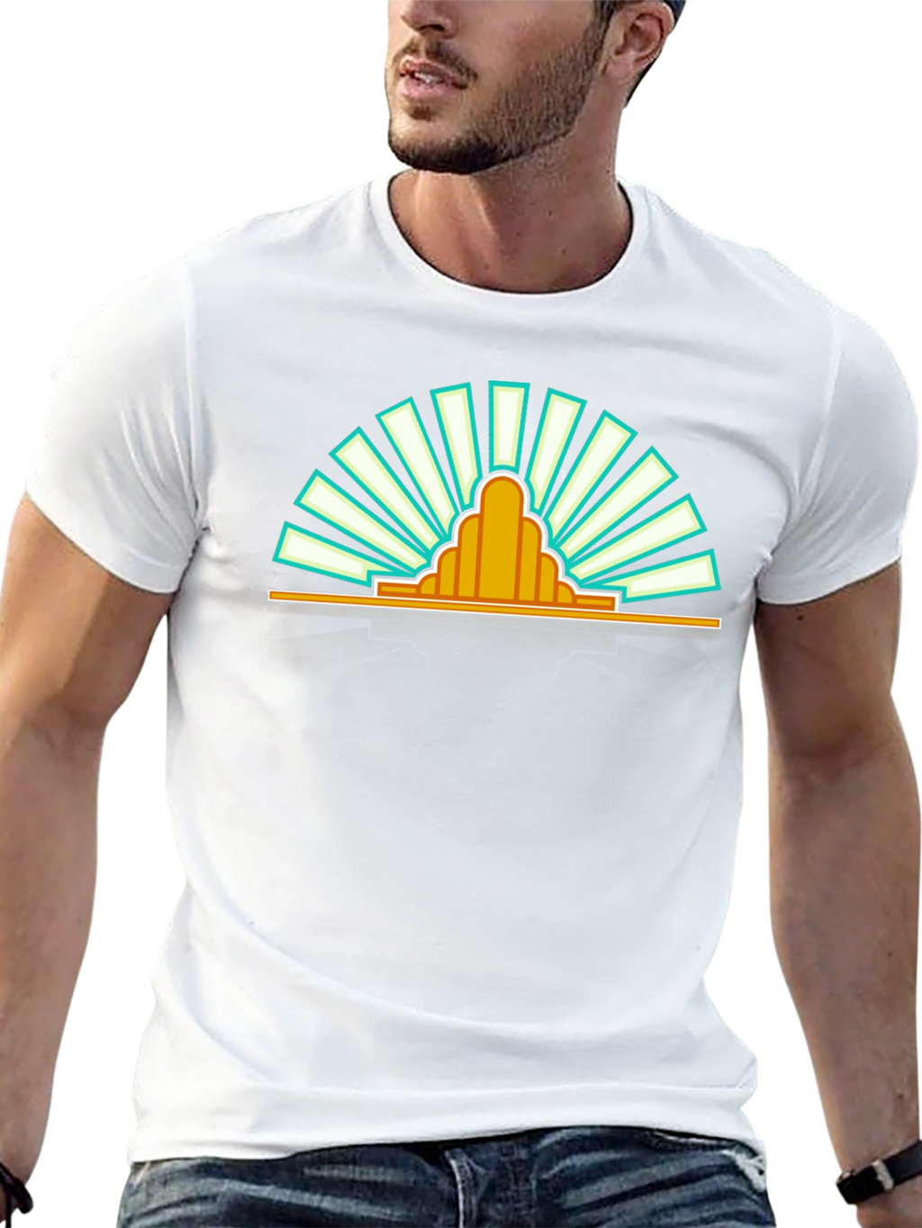 Retro Sunrise Graphic Tee - Black Cotton T-Shirt