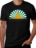 Retro Sunrise Graphic Tee - Black Cotton T-Shirt