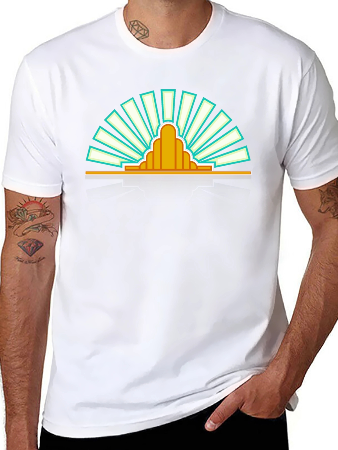 Retro Sunrise Graphic Tee - Black Cotton T-Shirt