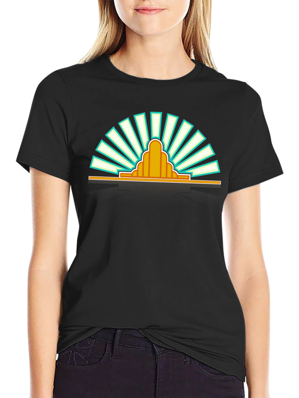 Retro Sunrise Graphic Tee - Black Cotton T-Shirt