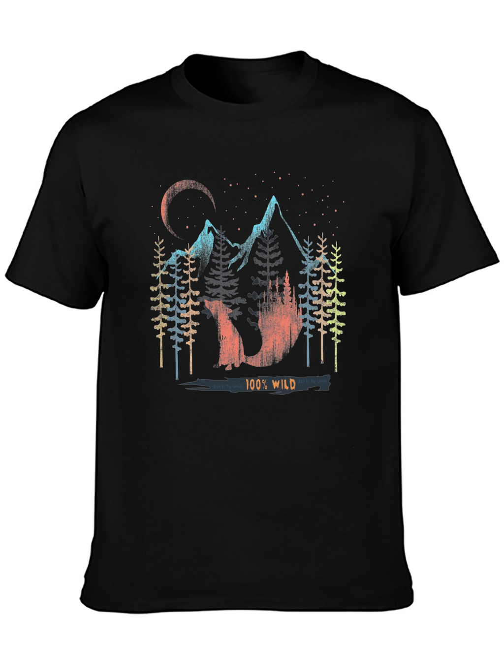 100% Wild Graphic Print Mens Black T-Shirt