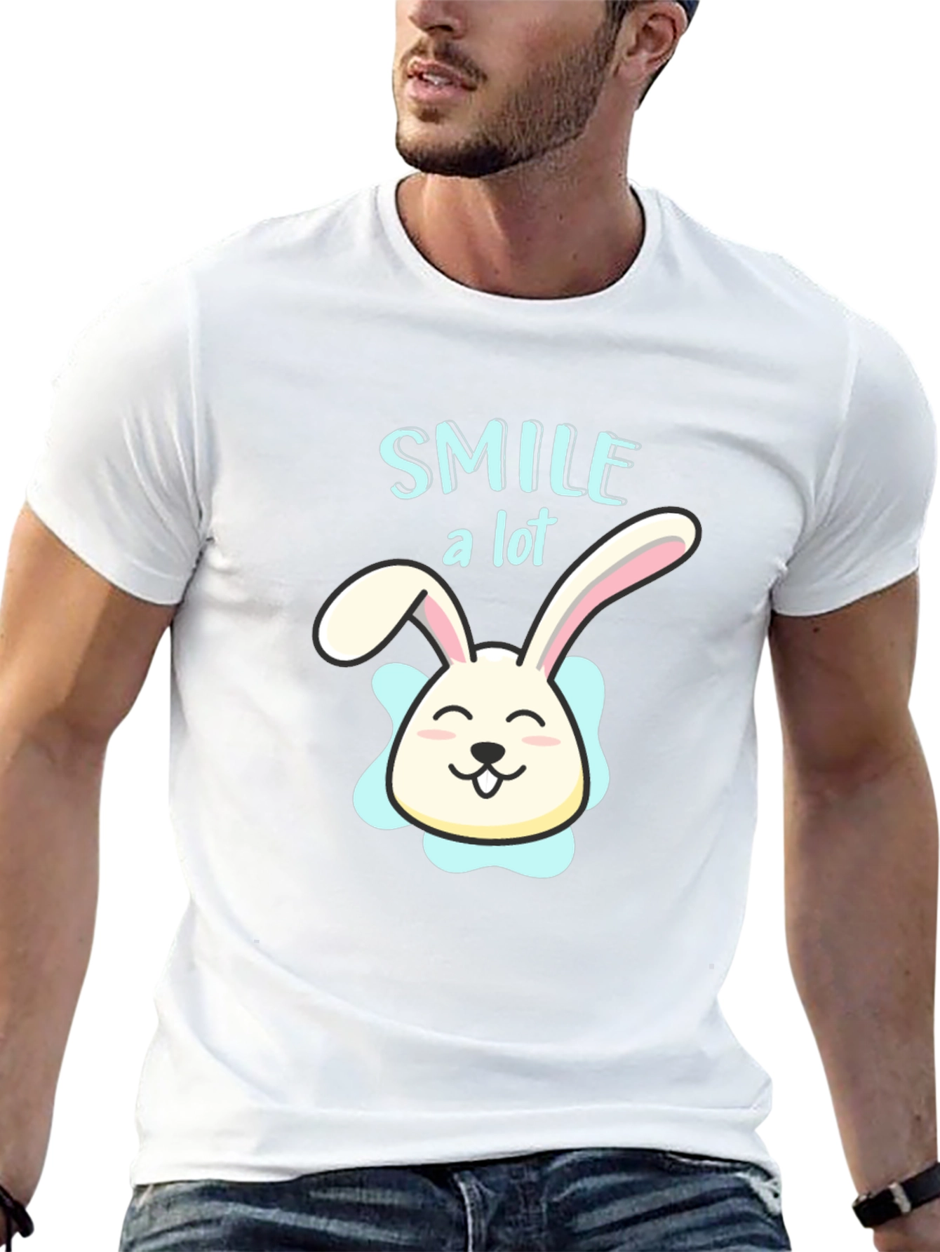 Smile A Lot Bunny Graphic Black T-Shirt