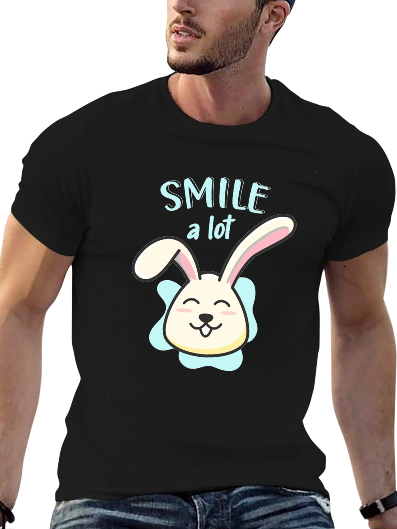 Smile A Lot Bunny Graphic Black T-Shirt
