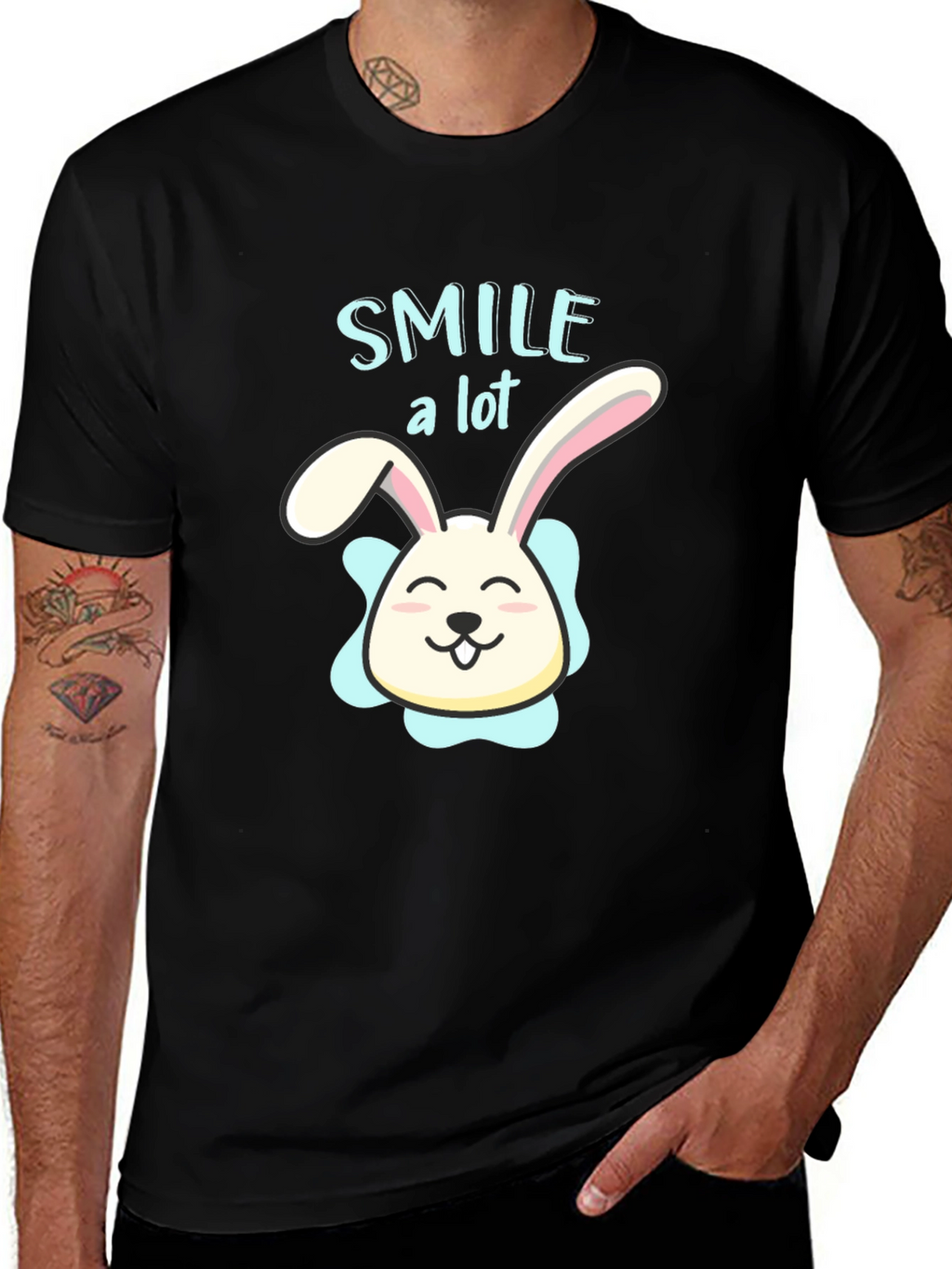 Smile A Lot Bunny Graphic Black T-Shirt
