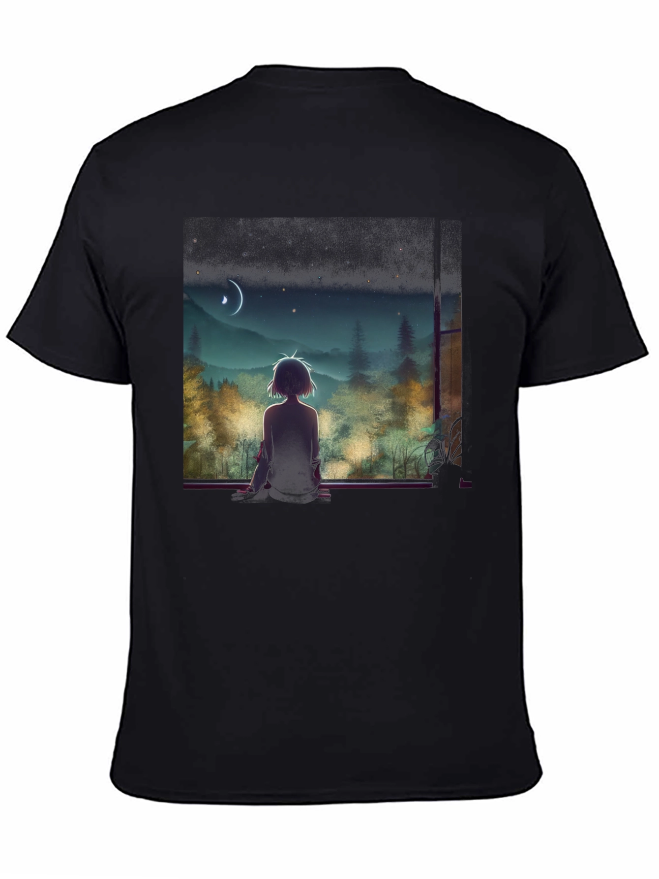Anime Moonlit Night T-Shirt - Black