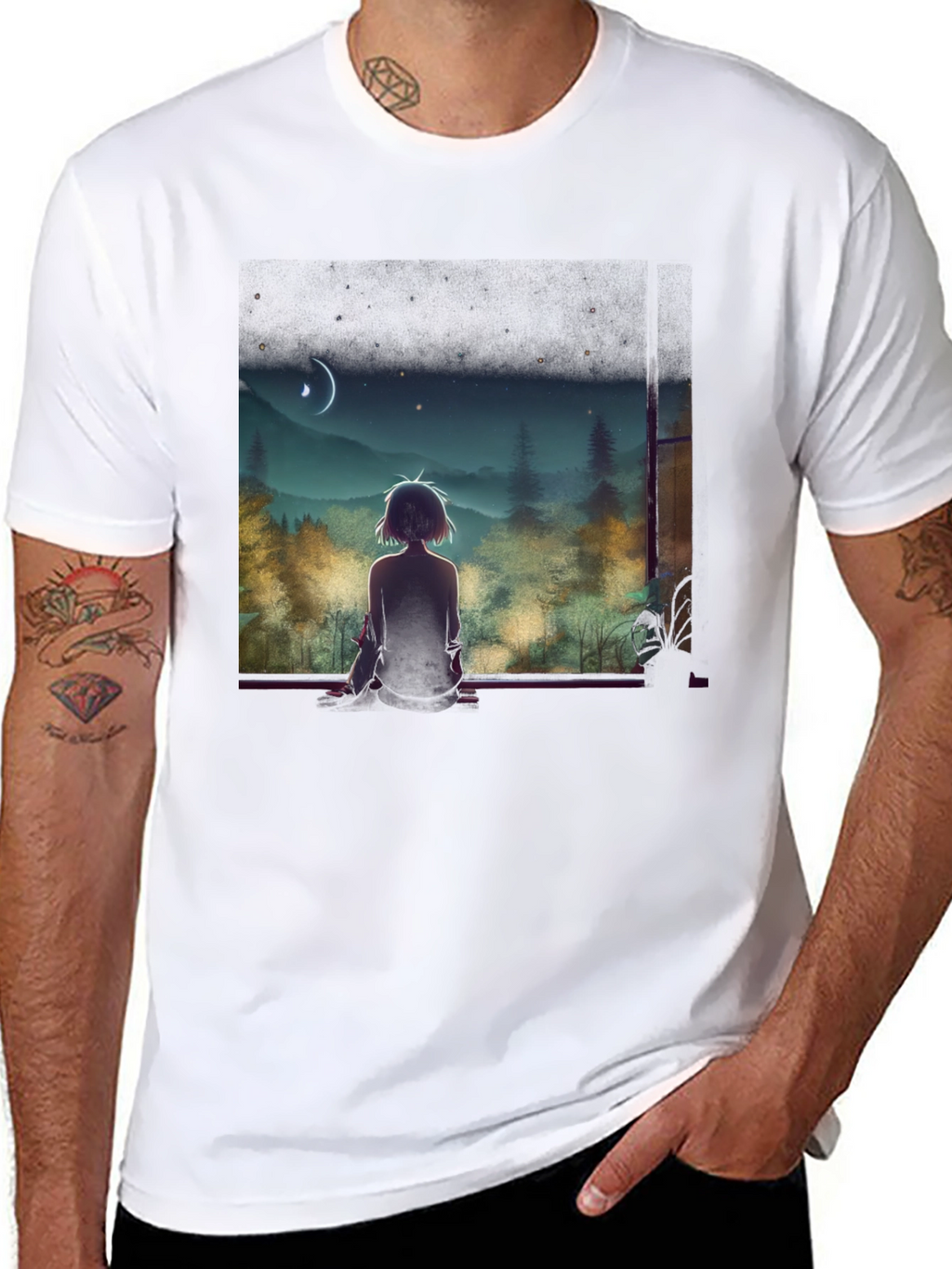 Anime Moonlit Night T-Shirt - Black
