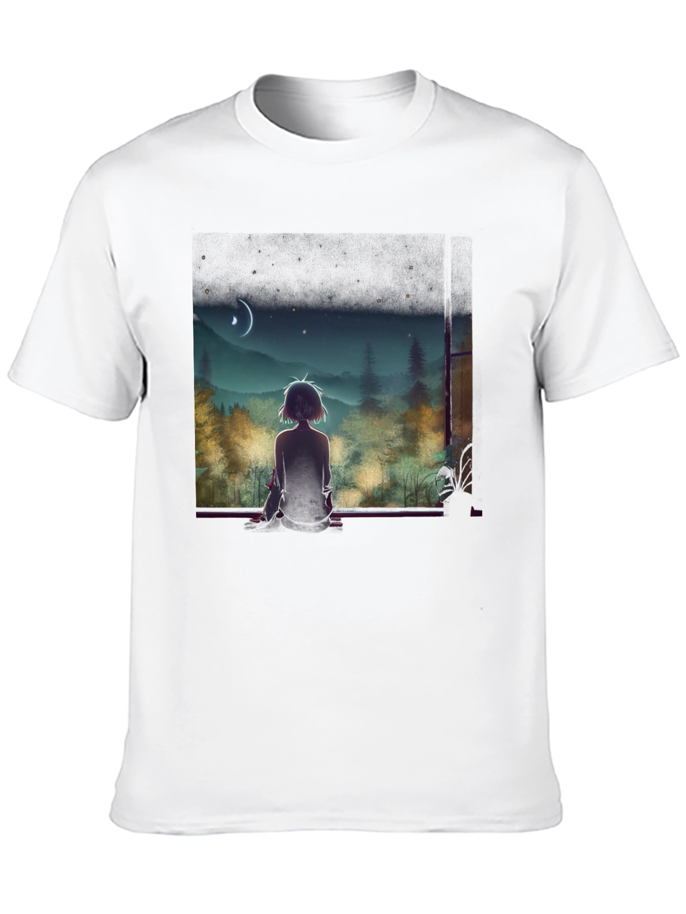Anime Moonlit Night T-Shirt - Black
