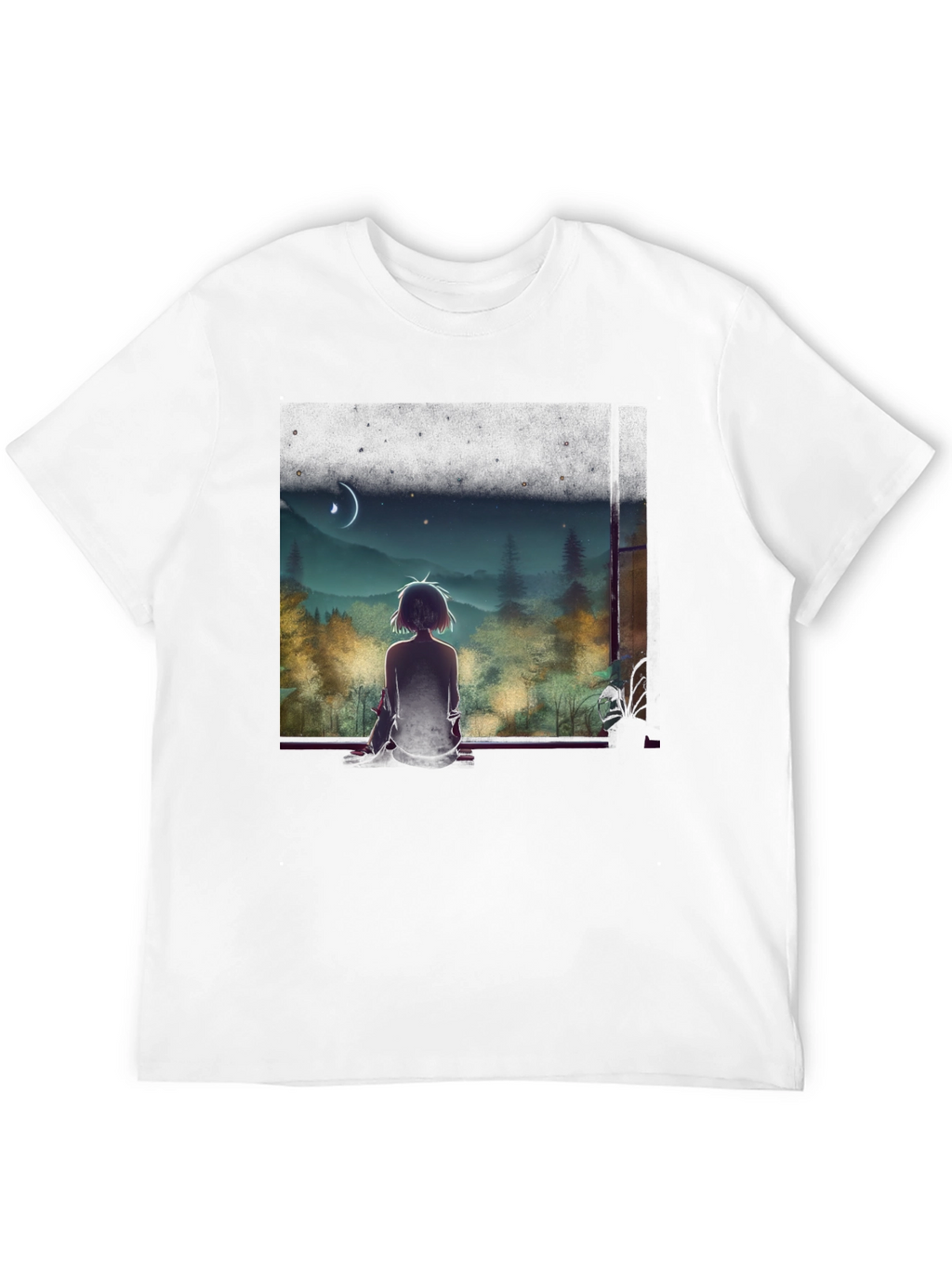 Anime Moonlit Night T-Shirt - Black