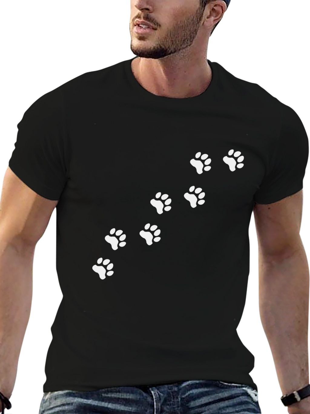 Paw Print Trail Graphic Tee - Casual Black T-Shirt