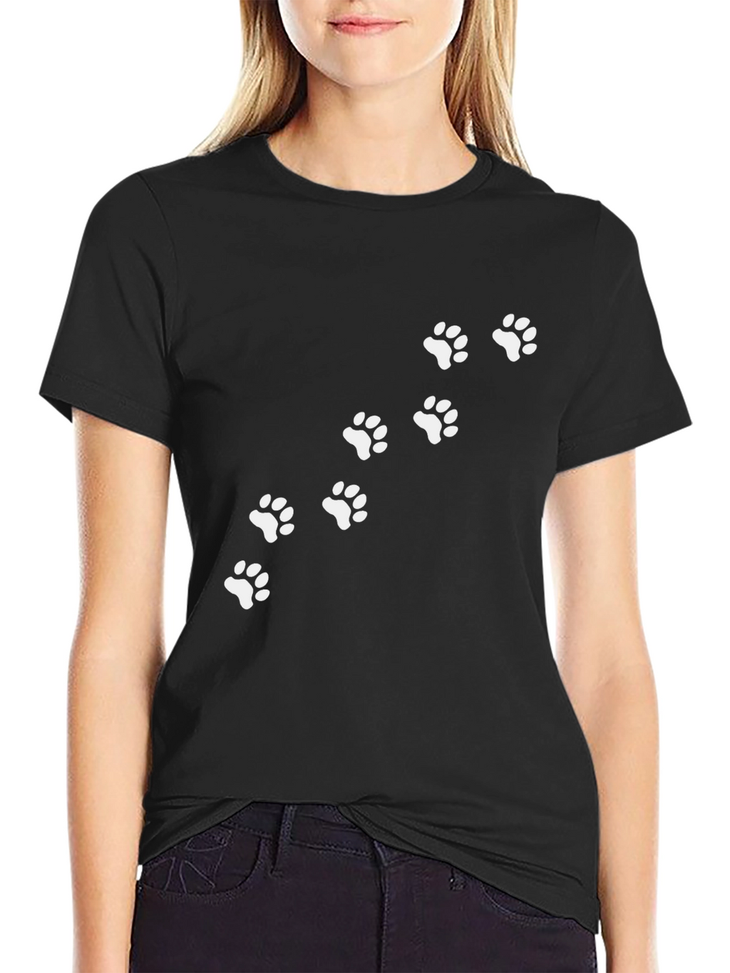 Paw Print Trail Graphic Tee - Casual Black T-Shirt