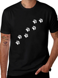 Paw Print Trail Graphic Tee - Casual Black T-Shirt