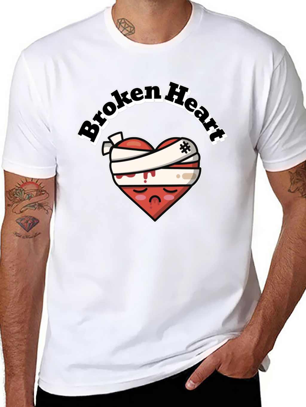 Broken Heart Graphic Tee - Bandaged Sad Heart T-Shirt