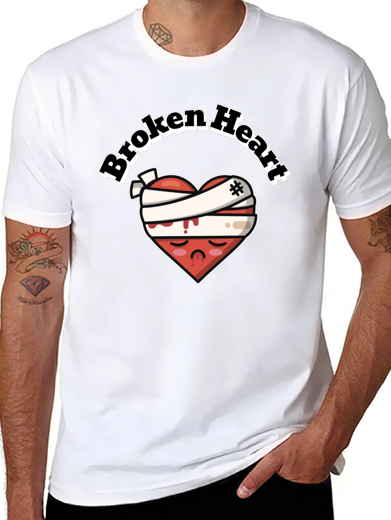 Broken Heart Graphic Tee - Bandaged Sad Heart T-Shirt