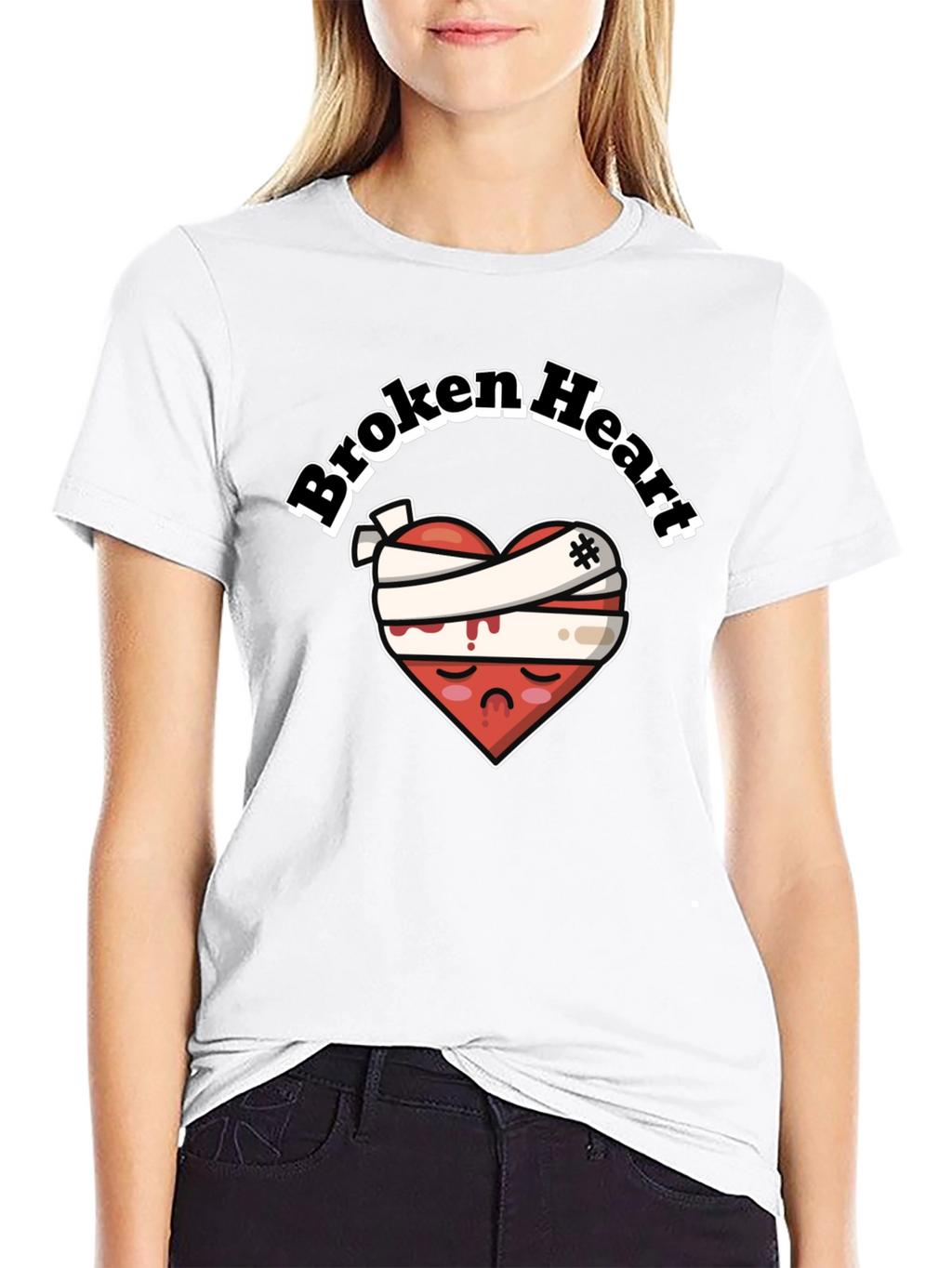 Broken Heart Graphic Tee - Bandaged Sad Heart T-Shirt