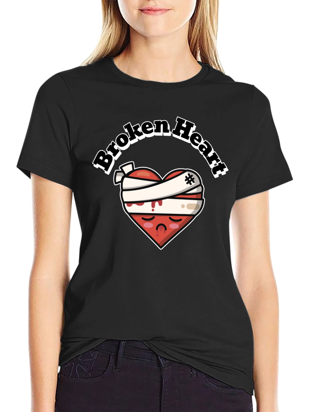 Broken Heart Graphic Tee - Bandaged Sad Heart T-Shirt